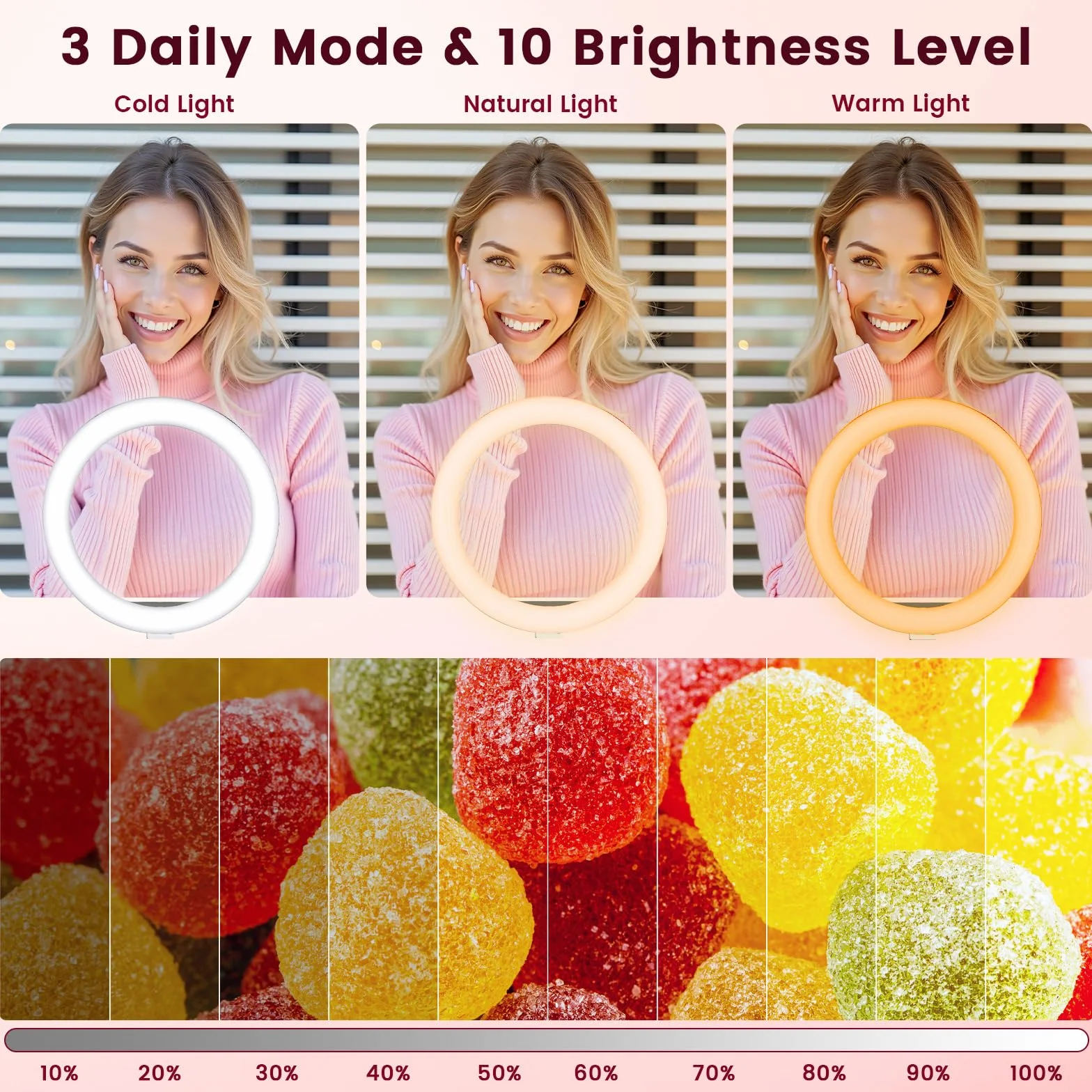 Ring Light Professionale, 10" Ring Light Telefono con 62" Treppiede Alto & 3 Modalità, Luce per Selfie, Trucco, Video e Fotografia