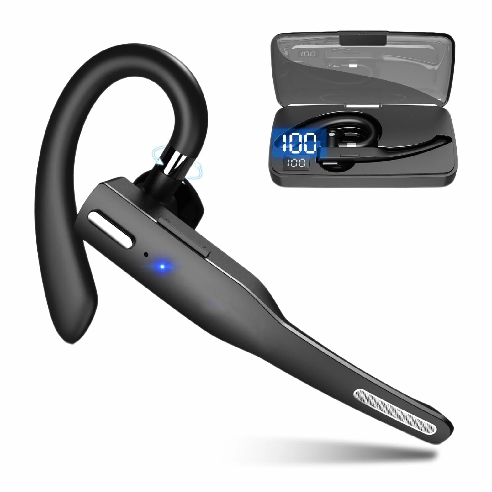 Zunate Auricolare Bluetooth 5.1 senza fili vivavoce con microfono, auricolare singolo orecchio girevole senza fili per guida aziendale e ufficio, controllo One Touch (cuffie standard)