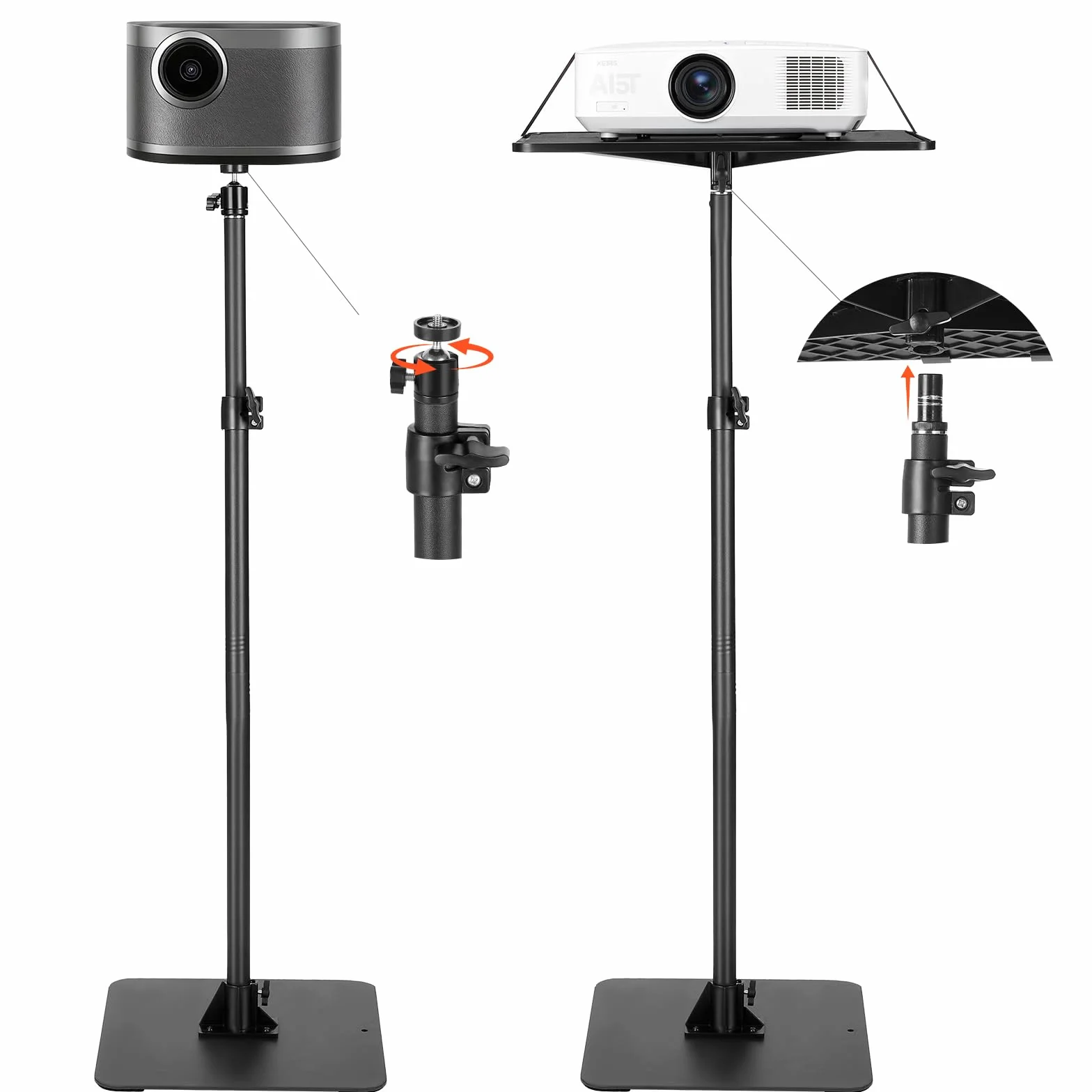 VEVOR Supporto per Proiettore Mobile da Terra da 30 x 40 x 157 cm, Altezza Regolabile da 72 a 157 cm, Supporto da Pavimento Girevole a 360° per Proiettori, Multifunzionale per Film all'Aperto