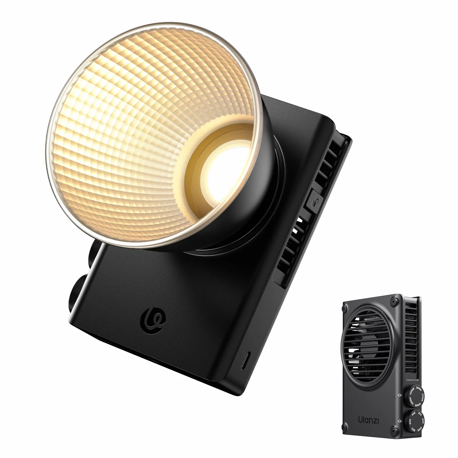ULANZI Luce video COB da 100 W alimentata da PD 3.0 Type-C, Luce led fotografico bicolore 2700K-6500K 14500Lx, CRI 96+, Controllo tramite manopola rotante, per fotografia,ripresa video, studio