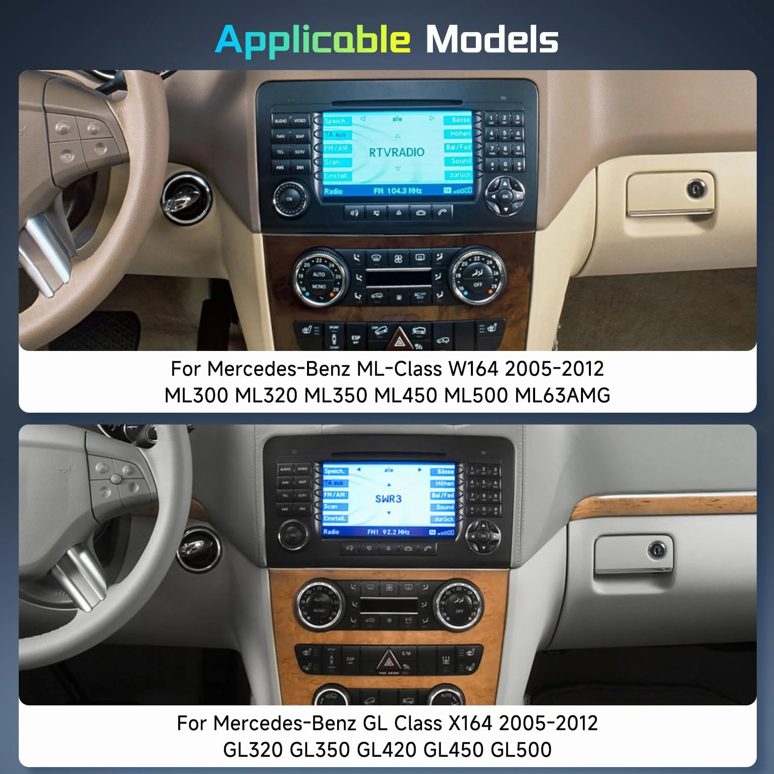 Hodozzy 2GB 64GB Android Autoradio per Mercedes-Benz Classe ML GL W164 X164 ML300/ GL320 350 420 450 500 Radio Carplay Android Auto Wireless, 7 Pollici Touchscreen GPS WiFi Bluetooth RDS Retromarcia