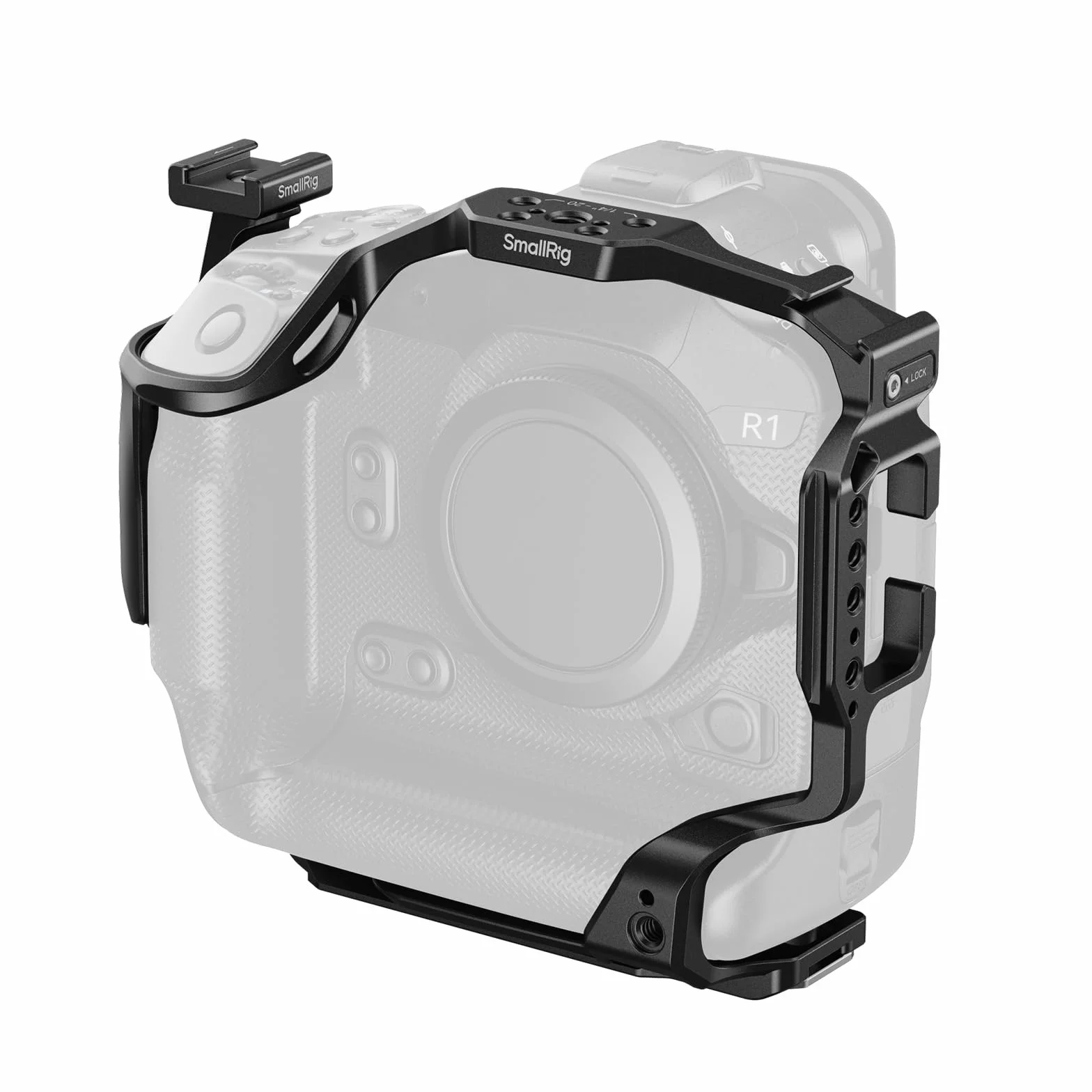 SMALLRIG Gabbia per Canon R1, con Attacco Cold Shoe Rimovibile, Piastre a Sgancio Rapido per Arca, Fori di Posizionamento ARRI da 1/4"-20 e 3/8"-16, Supporto per Riprese Verticali e Orizzontali - 5413