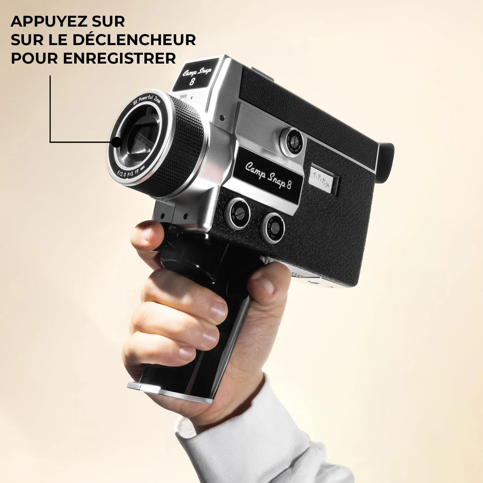 Camp Snap CS-8 Videocamera digitale – Videoregistratore 2.7K per Youtube, fotocamera senza schermo, zoom digitale 8X, con 5 filtri di pellicola personalizzabili, scheda SD inclusa e batteria