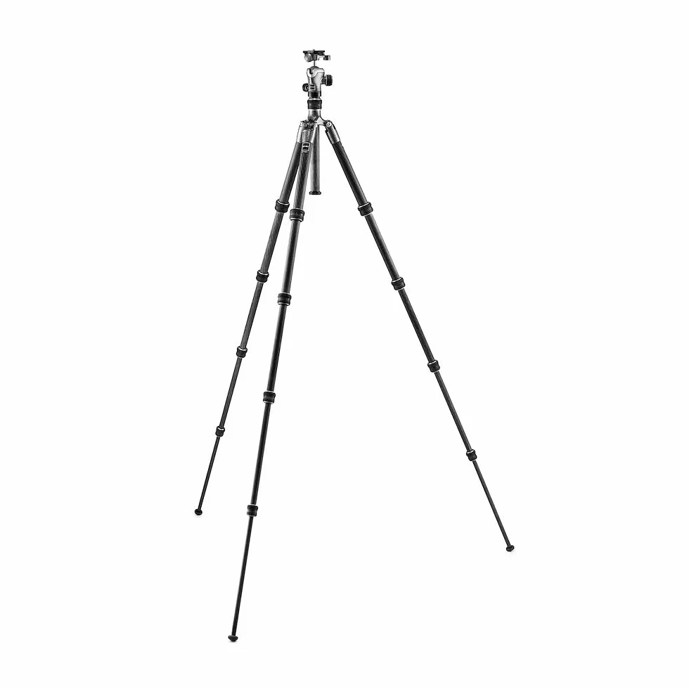 Gitzo GK1555T-82TQD Traveler Treppiede con Testa a Sfera Centrale, Compatto, Ripiegabile e Leggero, Colonna Corta per Inquadrature Raso Terra Inclusa, Serie 1, 5 Sezioni, Fibra di Carbonio
