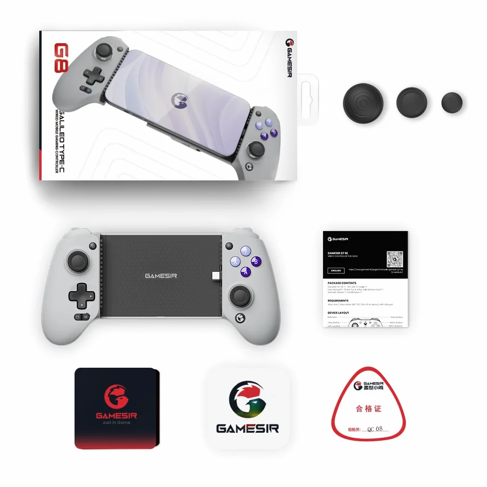 GameSir G8 Galileo Controller Mobile per Android e iPhone Serie 15 (USB-C) - Joystick e Trigger Effetto Hall, Jack Audio 3.5mm - Gioca a Xbox, PlayStation e Diablo Immortal