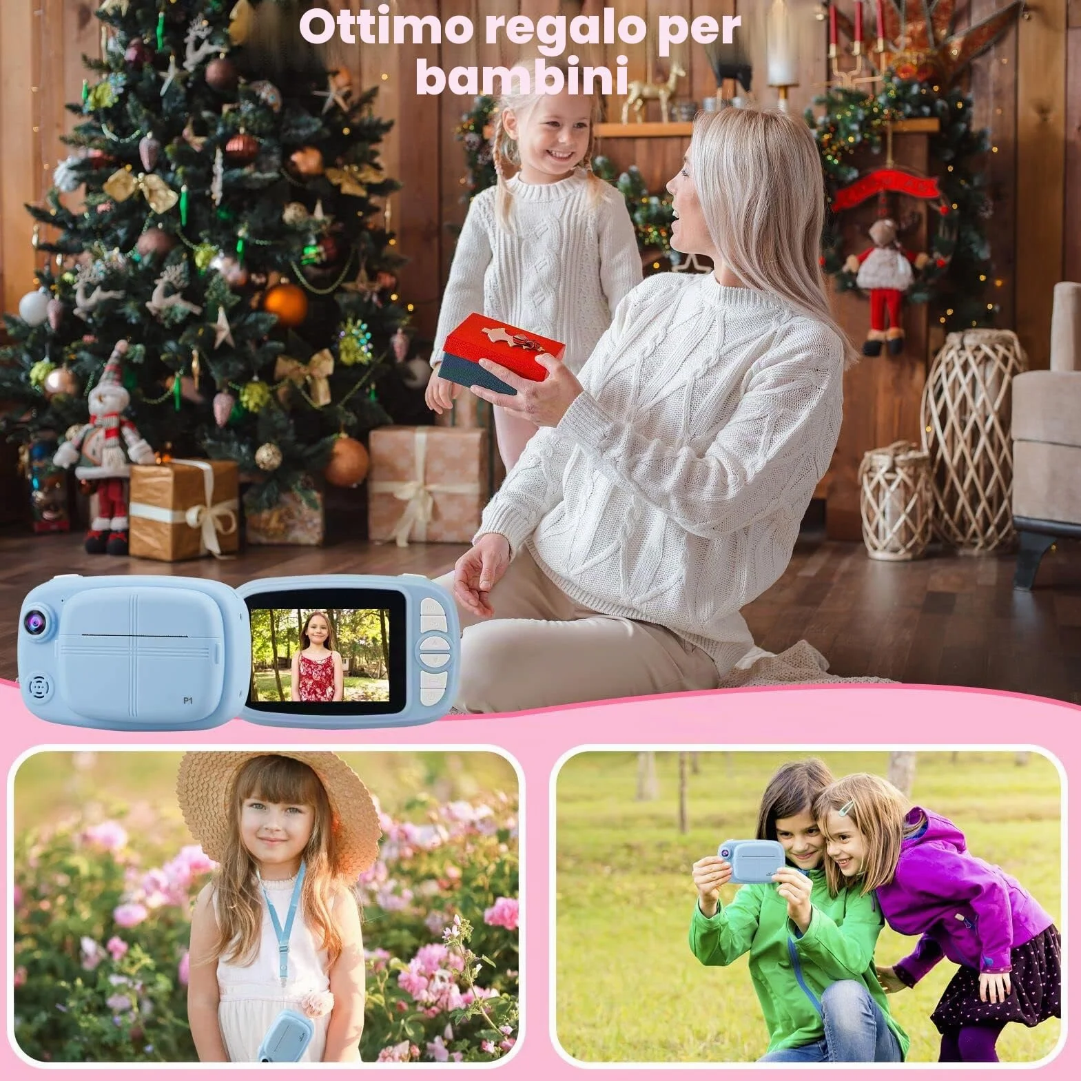 Fotocamera Istantanea per Bambini, 3.5 Pollici/1080P Digitale Macchina Fotografica Bambini con 32GB SD e 4 Rotolo di Carta, Fotocamere Istantanee Regalo per Ragazze Ragazzi dai 3-14 Anni (Blu)