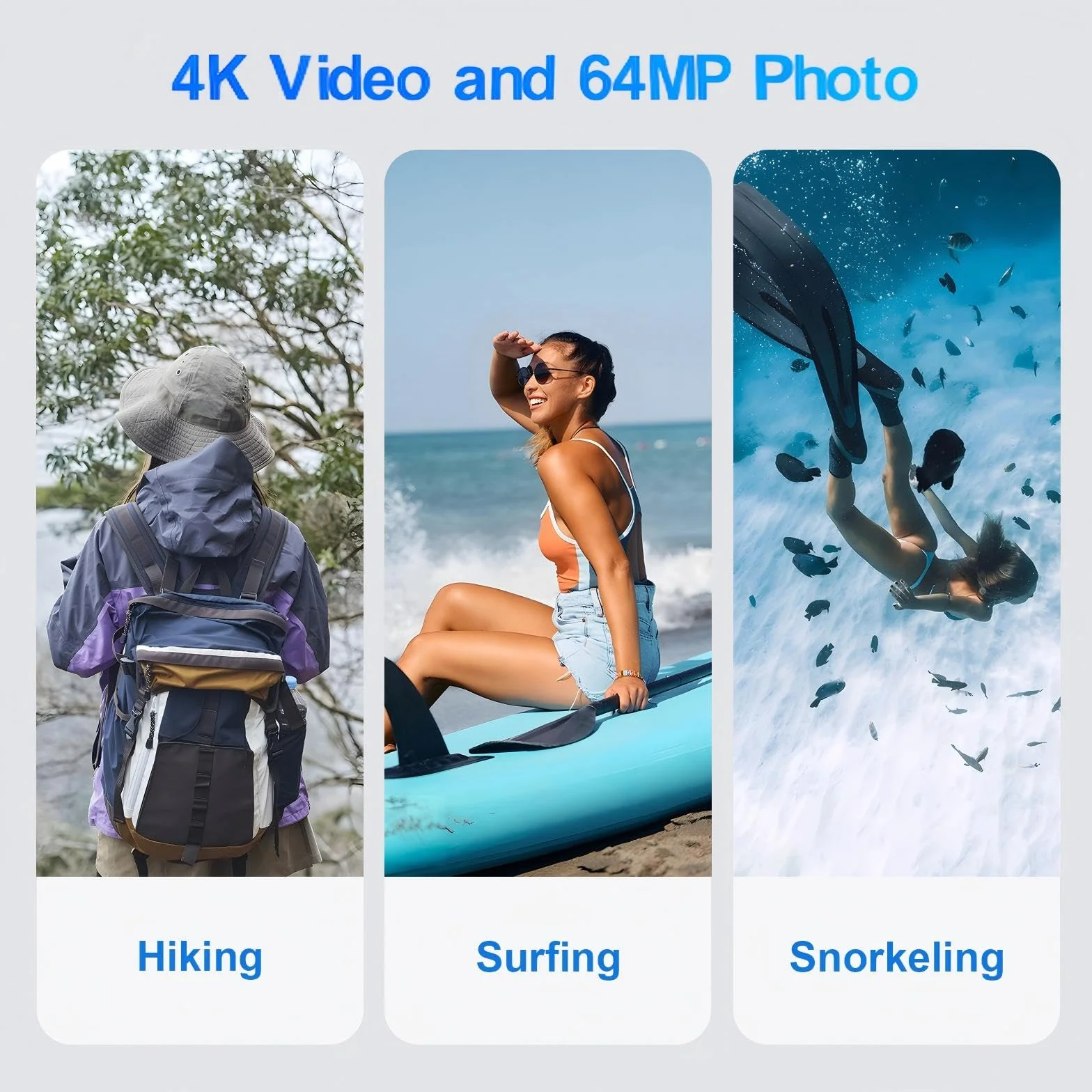 Fotocamera subacquea UHD 4K 64MP Autofocus fotocamera digitale impermeabile con una scheda 32GB selfie doppio schermo fotocamera impermeabile 33FT per snorkeling
