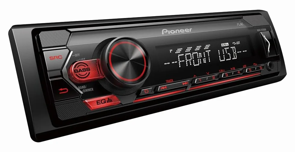 Pioneer MVH-S120UB, autoradio 1DIN con RDS, rosso, mezza profondità di installazione, 4 x 50 watt, USB, MP3, ingresso AUX, supporto Android, equalizzatore a 5 bande, app ARC