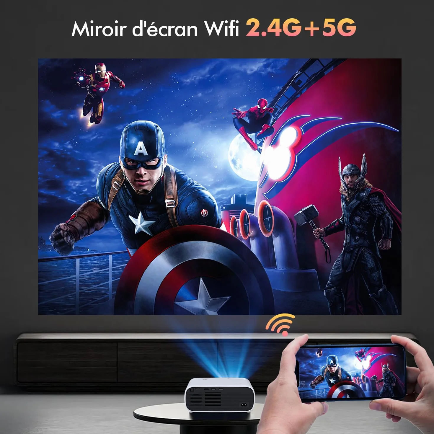 Mini proiettore HD 1080P supportato, proiettore video Home Theater compatibile con TV/HDMI/USB/AV/Laptop/iPhone/Android