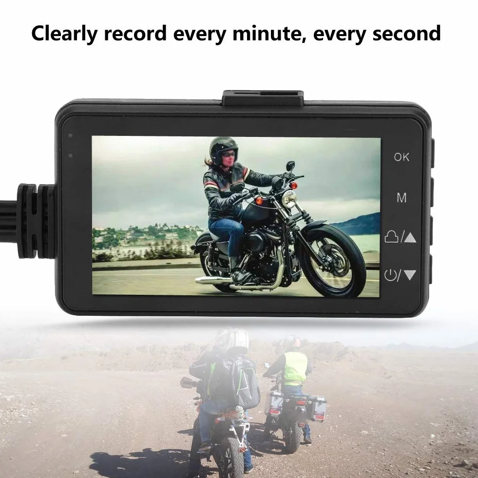 Akozon pollici HD 1080P Registratore per moto di telecamere di registrazione per motocicletta Fotocamera per soffiaggio a specchio Impermeabile 120 ° Grandangolare Dual