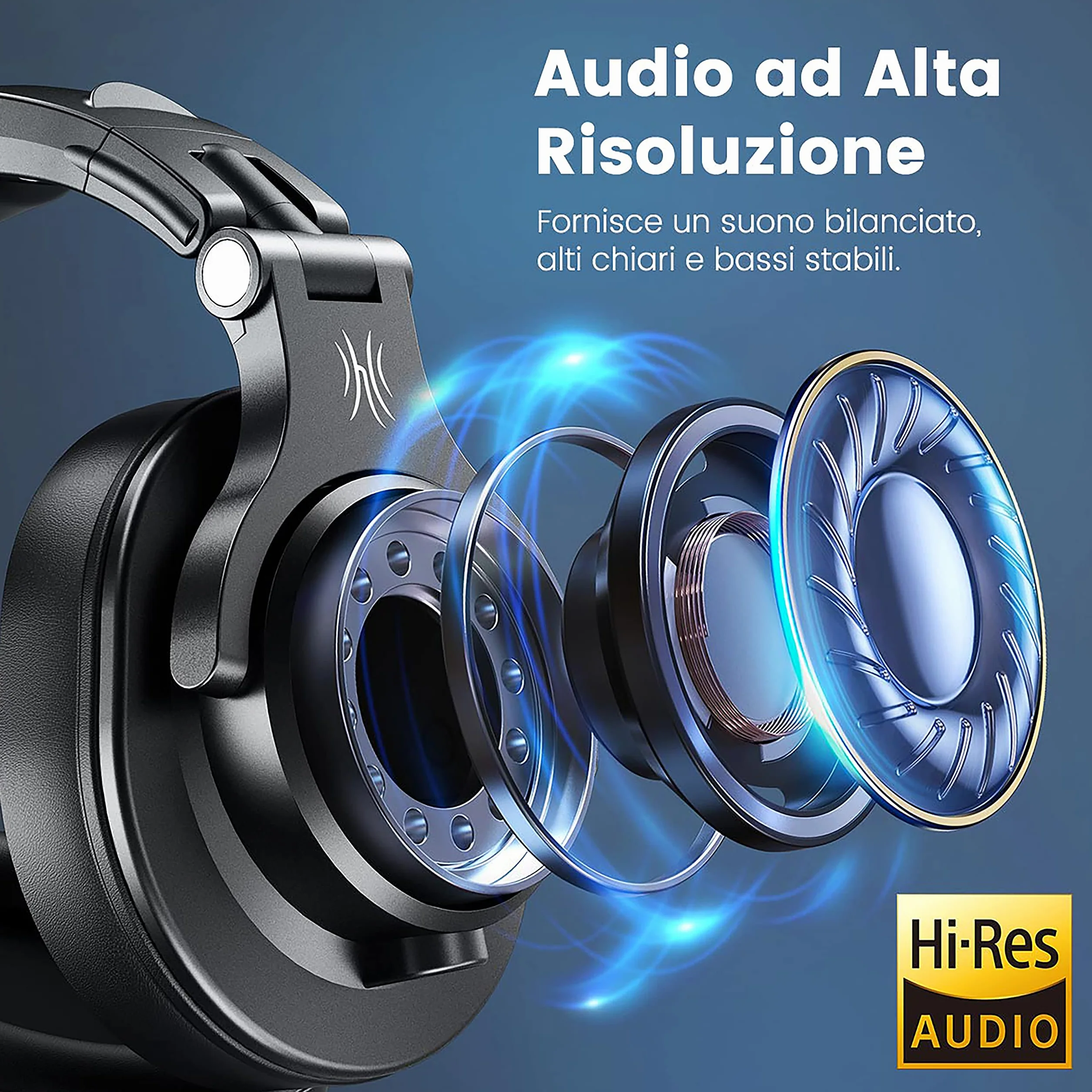 OneOdio A71 Hi-Res Cuffie Cablate Over Ear, Cuffie Musica con Audio Stereo e Shareport, Jack da 3,5 mm e 6,35 mm, Studio Registrazione, Monitoraggio Professionale e Mixaggio Cuffie Pieghevoli, Nero