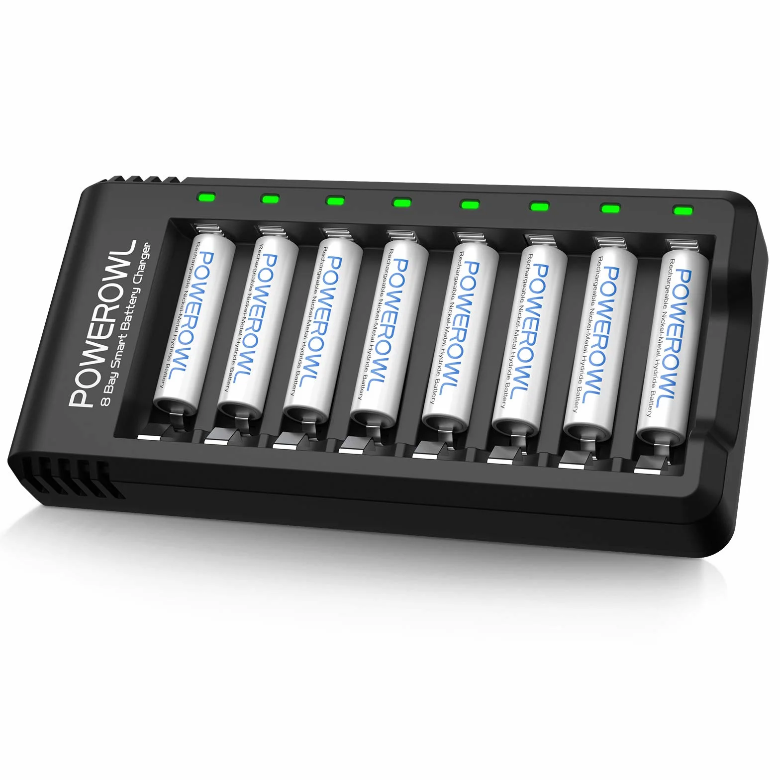 POWEROWL Batterie Ricaricabili AAA 1000 mAh 1,2V Ni-MH 8 Pezzi con Caricabatterie 8 Slot