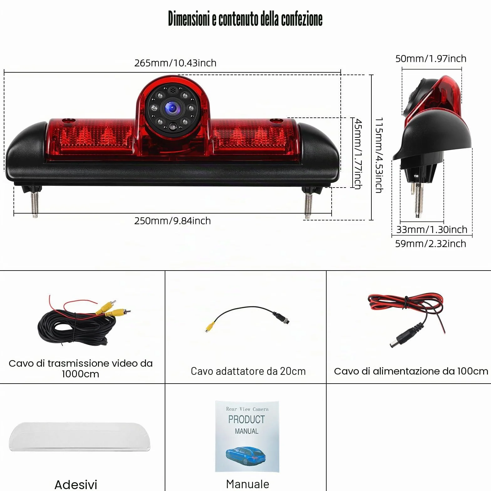 CAMECHO Kit Camera di Retromarcia Integrata nel Fanale Stop | AHD 720p/CVBS, IP67 & 10M Cavo | Compatibile FIAT Ducato late 3 gen 2006-2017 / Peugeot Boxer 2006-2017/ Citroen Jumper 2006-2017