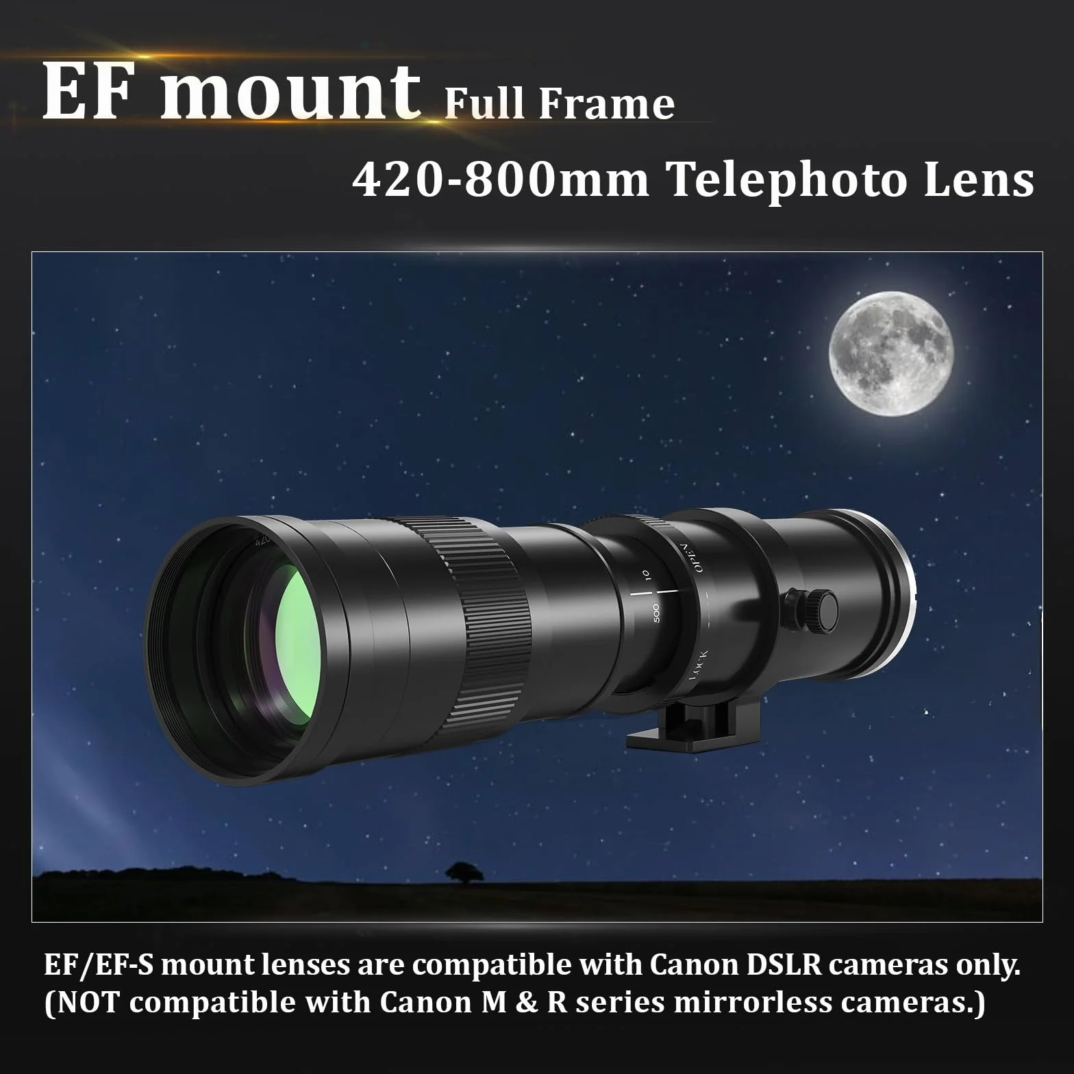 BENOISON Teleobiettivo 420-800mm, Obiettivo EF per Canon DSLR, Messa a Fuoco Manuale MF Zoom per Canon 4000D 2000D 1300D 1200D 850D 800D 750D 250D 200D 90D 80D 77D 7D 6D 5D 1D DSLR