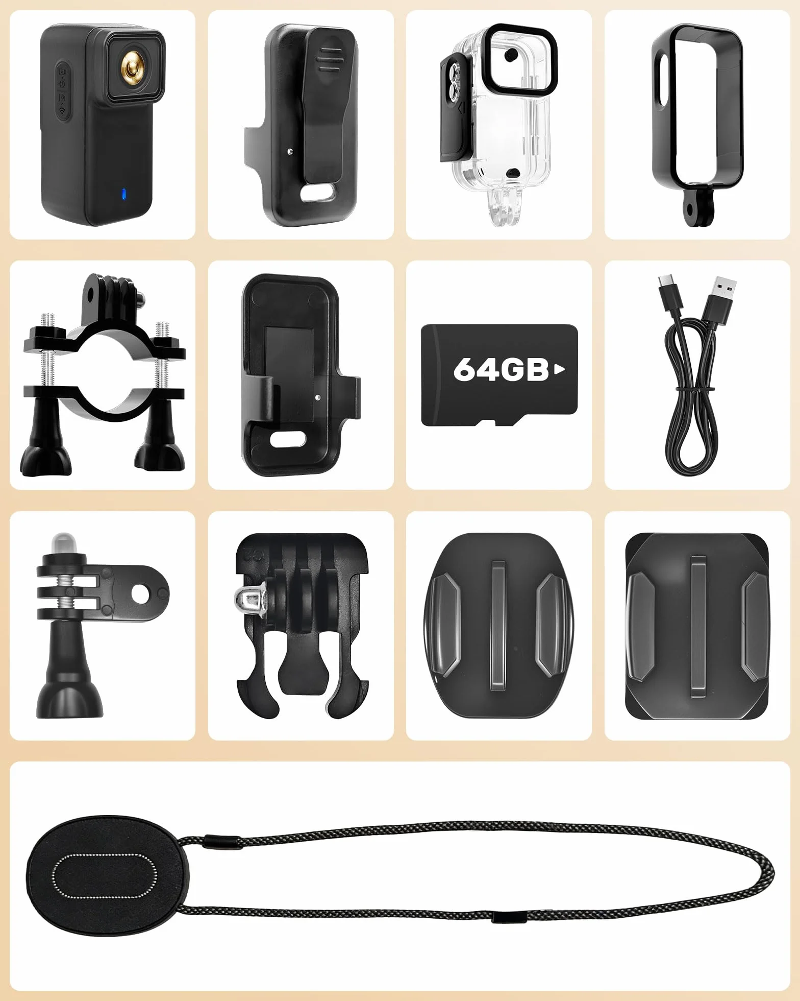 Action Cam 4K WiFi con Scheda TF 64GB, POV Camera con Cover Posteriore Magnetica, Body Cam Mini Impermeabile 30M, Telecamera per Casco Moto, Esterno e Vlog