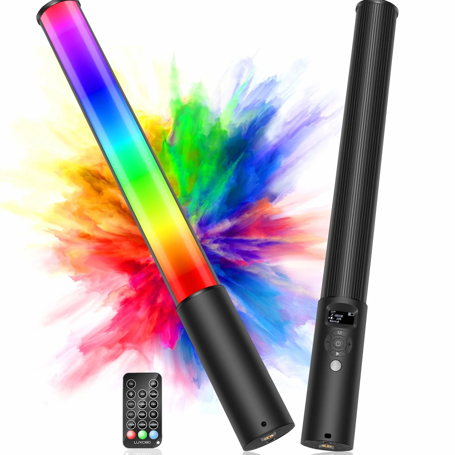 Luce Video LED,LUXCEO P400 RGB Fotografia Tubo con Display LCD,2500K~6500K CRI95+,100% Helligkeit (LUX),12 Effetti Luce,Luce LED a colori con batteria incorporata,Illuminazione per TikTok,Vlog,YouTube