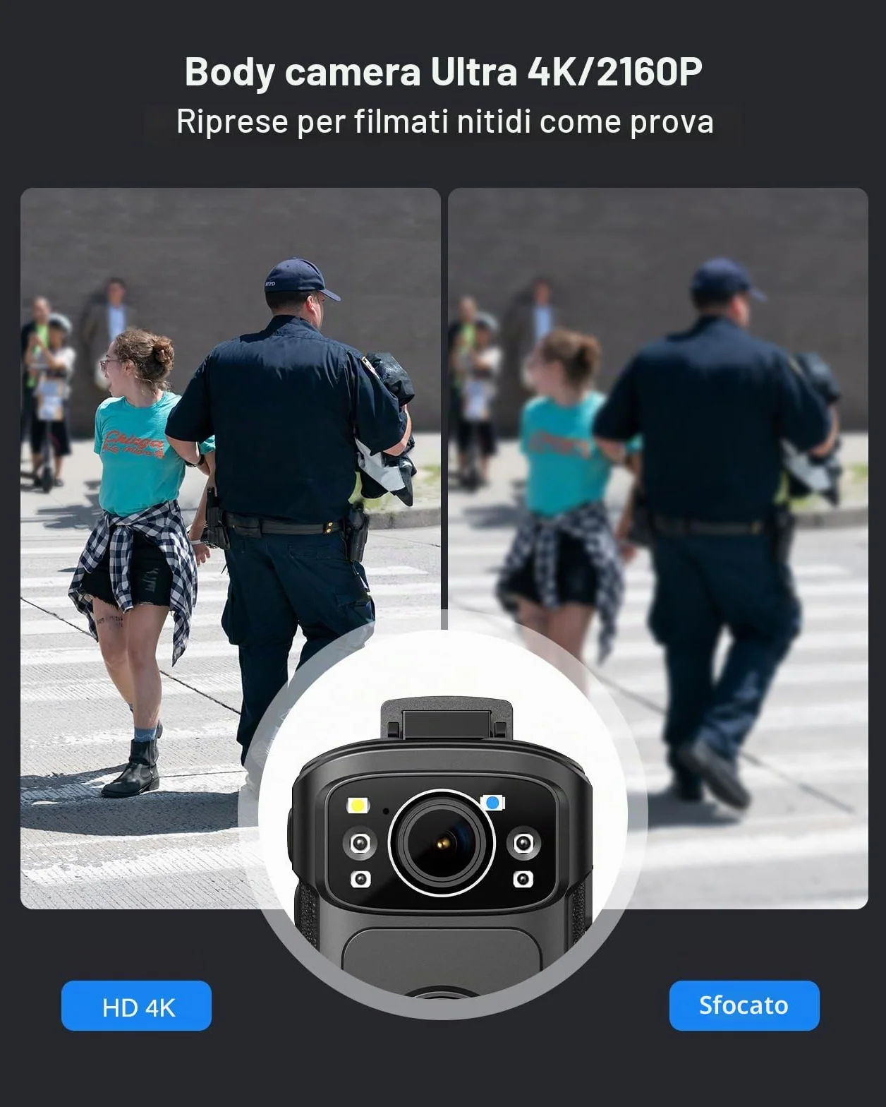 BOBLOV B4K5 128GB 4K Bodycam Polizia professionale, 3400mAh IP68 impermeabile GPS Police Body Cam per 11 ore di registrazione video, fornisce dock di ricarica, Fotocamere montate sul corpo