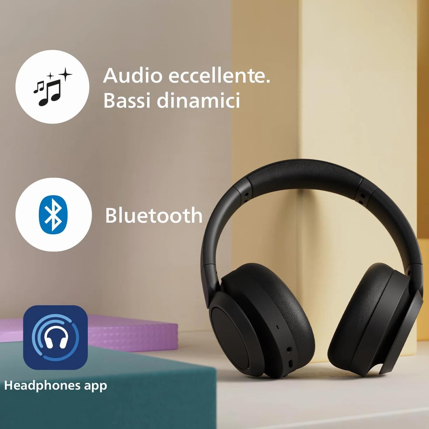 Philips TAH6509BK/00 Cuffie Bluetooth wireless Over-Ear con cancellazione del rumore - qualità superiore della chiamata, assistente vocale compatibile con 70 ore di tempo di riproduzione - Nero, 2024