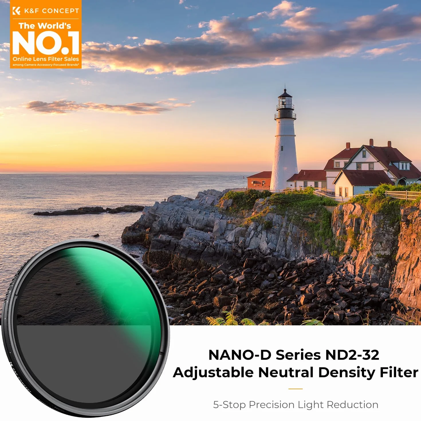 K&F CONCEPT Nano-D 49mm Filtro Variable ND2-32 (1-5 stops) Filtro Densità Neutra Ottico in Vetro HD a Ultrafine con 24 Strati Nano Rivestimento