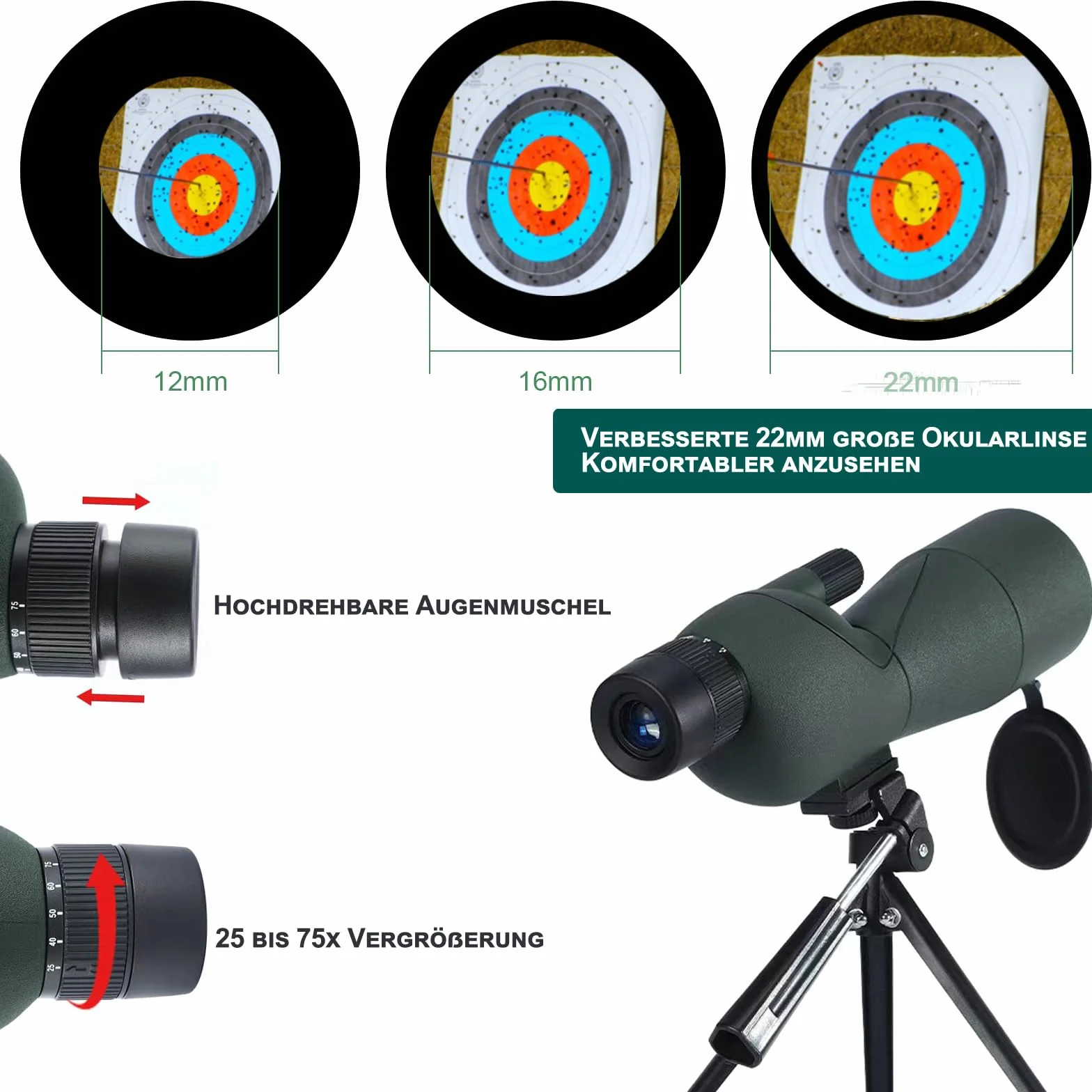 Cannocchiale, 25-75x60 Cannocchiale con Treppiedi, ED FMC Ottica Bak4 Prisma IPX7 Impermeabile Telescopio Spotting Scope con Smartphone Adapter per Tiro a Segno, Birdwatching, Caccia