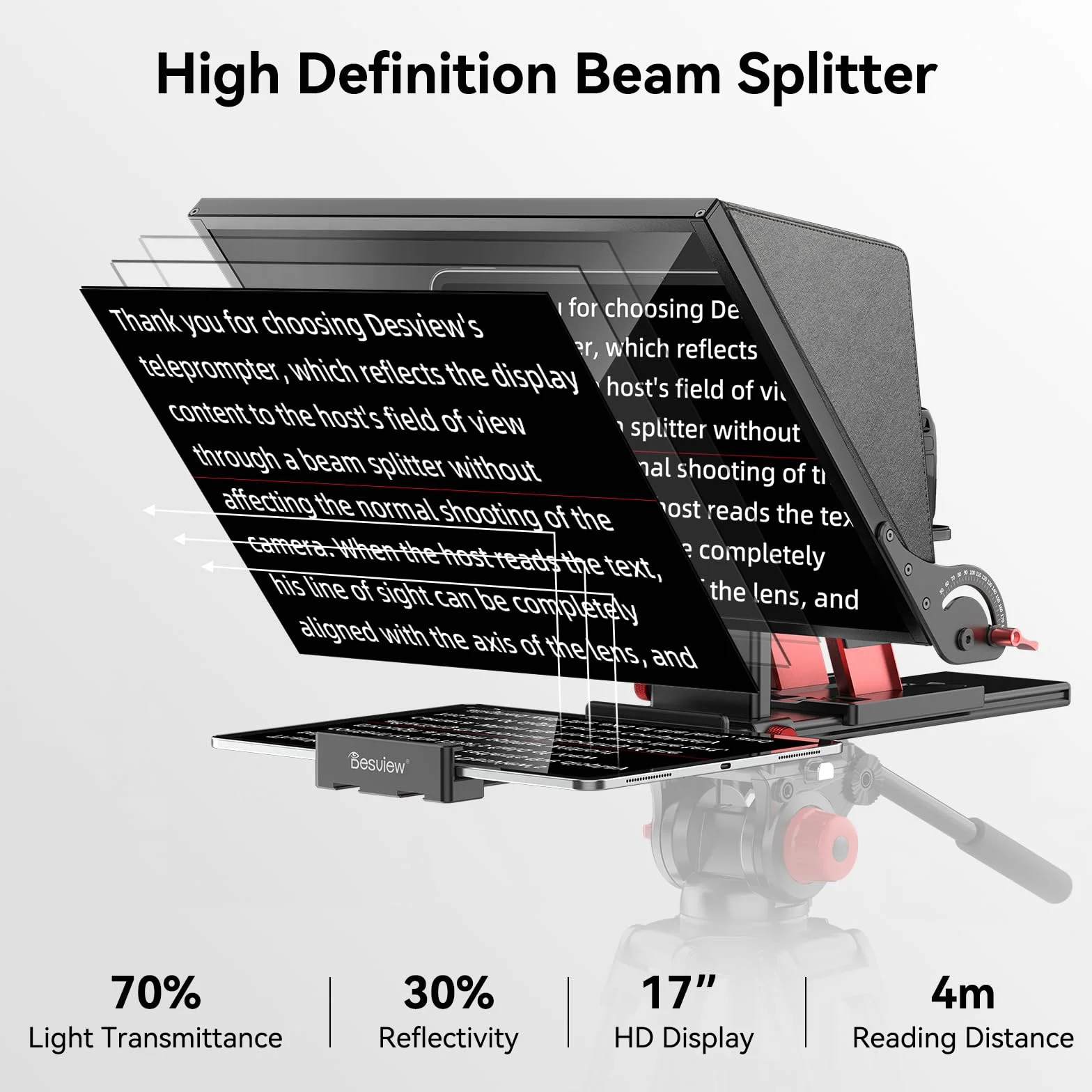 Desview Prompter P17 Teleprompter in lega di alluminio con custodia per il trasporto, compatibile con fotocamere DSLR, videocamere, smartphone e tablet per la registrazione video