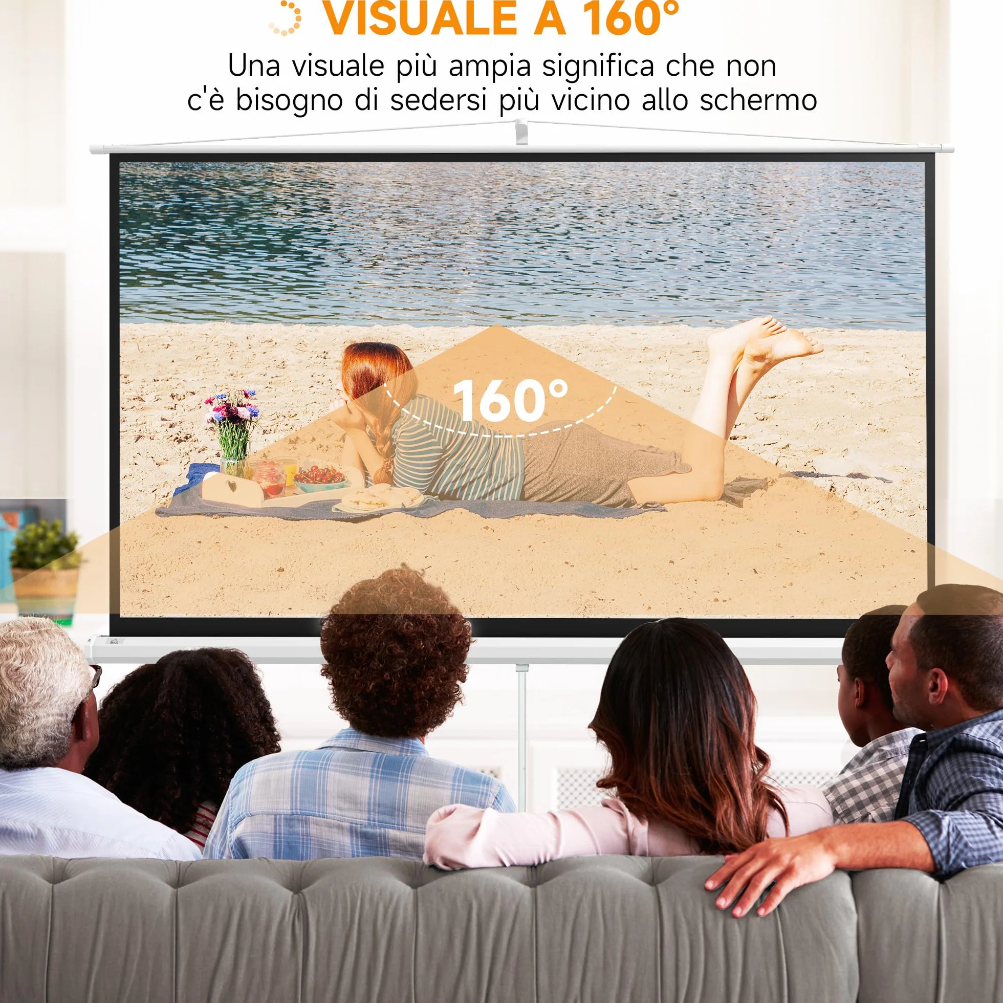 HOMCOM Telo Proiettore da 100 Pollici 4K HD Formato 16:9 con Treppiede Pieghevole e Altezza Regolabile, Schermo Proiettore Portatile, Grandangolo di 160 Gradi, per Casa, Home, Cinema, Esterno, Bianco