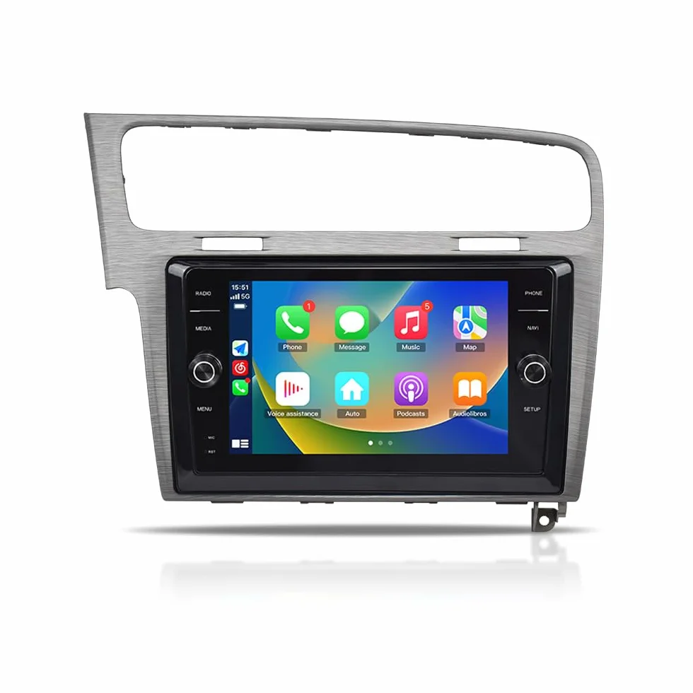 Autoradio per VW Golf 7 (2013-2020) – Monitor 9" Android con Apple CarPlay & Android Auto, 4GB RAM 64GB ROM, Design OEM con Pomelli, Navigazione GPS, Bluetooth, Plug&Play (Argento)