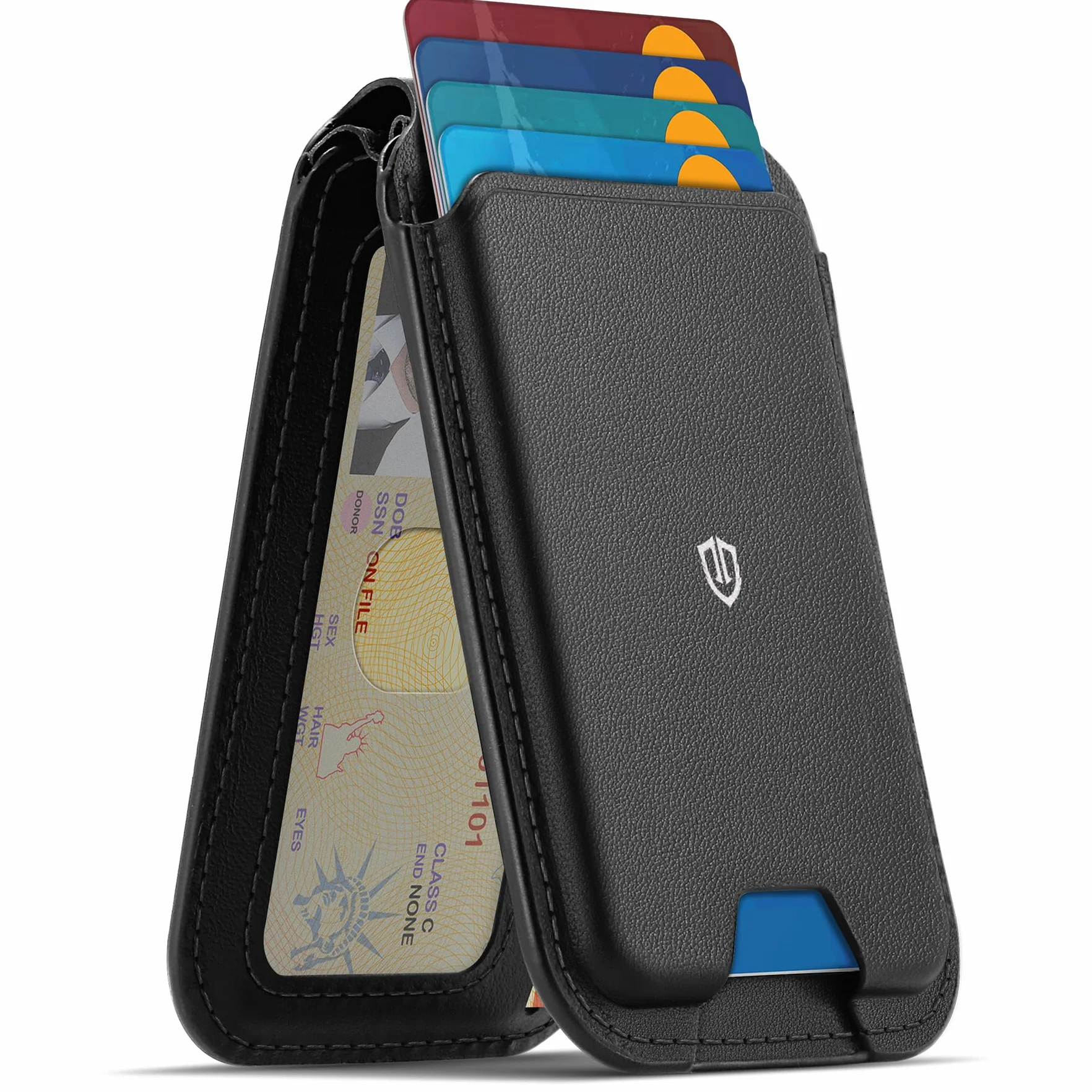 SHIELDON Portafoglio Magnetico per Magsafe, Porta Carte in Vera Pelle [Blocco RFID] [Supporto Regolabile] [Sportello ID] Porta carte Portafoglio per iPhone 17/16/15/14/13/12 Series, No per Mini - Nera