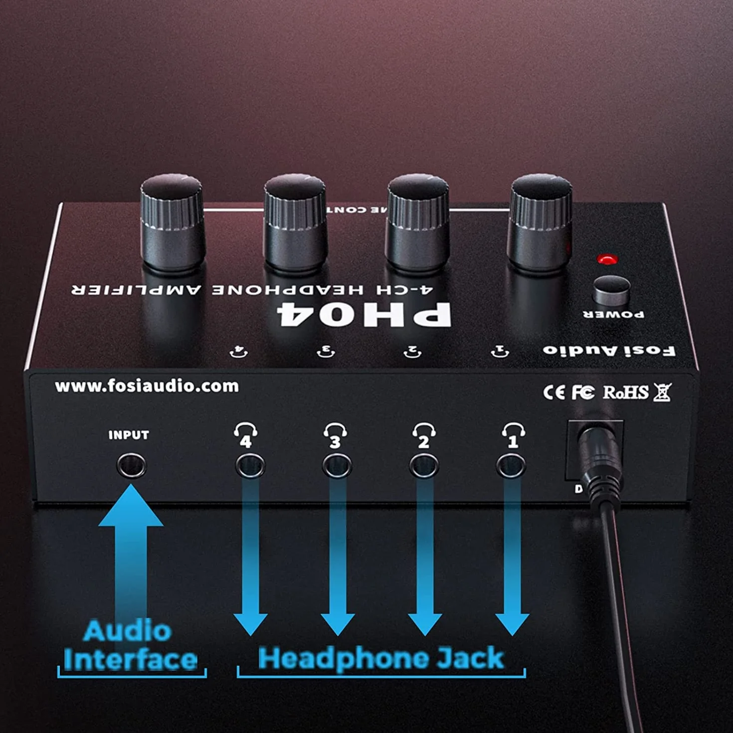 Fosi Audio PH04 Amplificatore per Cuffie a 4 Canali, Compatto Amplificatore Portatile Audio Stereo, con Controlli di Volume, compatibile con cuffie da 3,5 mm/6,35 mm, per Studio, Mixer da Palco