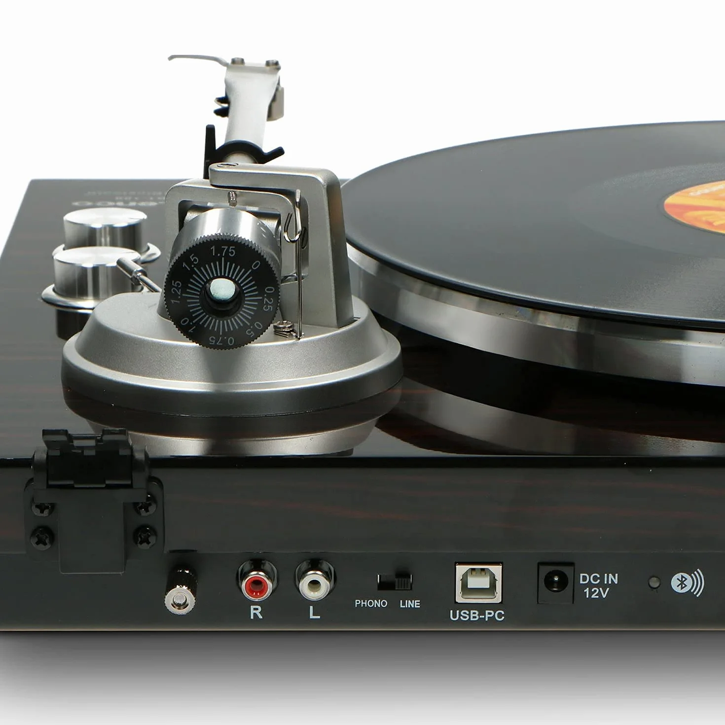 Lenco Giradischi LBT-188 - Bluetooth - Trasmissione a cinghia - 2 velocità 33 e 45 giri - Anti-Skating - Digitalizza vinile in MP3 - Marrone scuro, LBT-188 WA, Noce