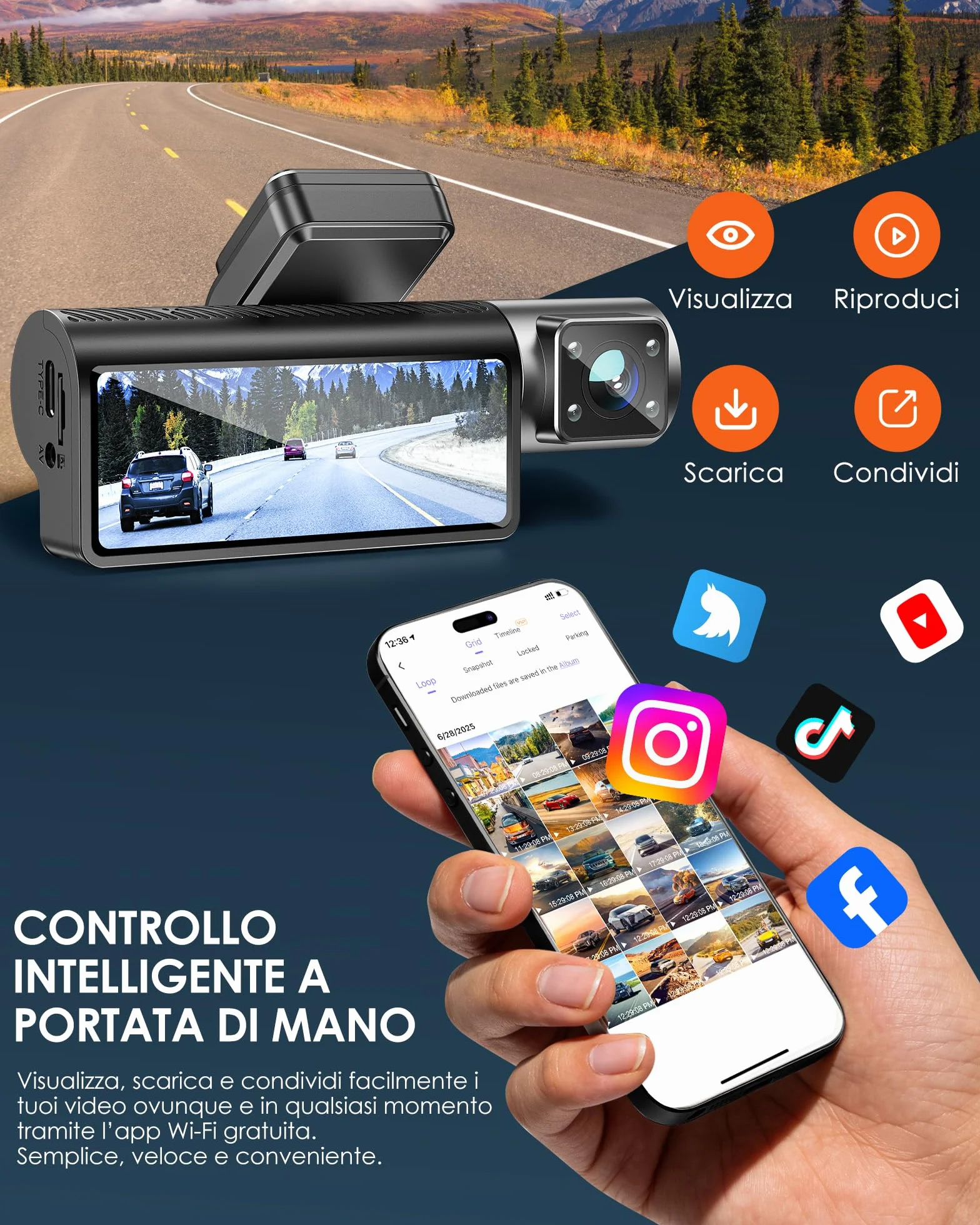 iZEEKER Dash Cam 3 Canali 4K con Scheda da 32GB GRATUITA, 4K+1080P+1080P Anteriore,Posteriore e Interna con WDR, WiFi 6, Angolo Larghezza 170°,Registrazione in Loop,Sensore G,Modalità Parcheggio 24H