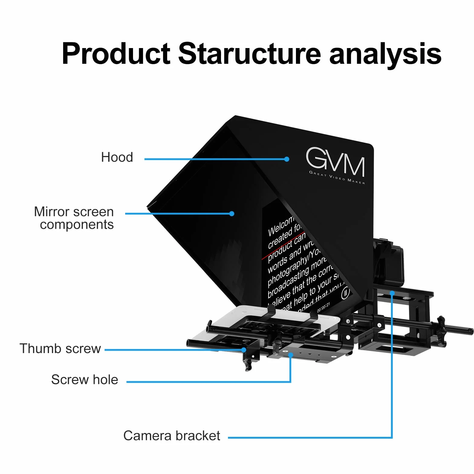 GVM Teleprompter da 18 pollici per telefono, iPad, tablet, fotocamera DSLR, kit di teleprompter in lega di alluminio solido con telecomando e app, obiettivo grandangolare ultra HD per