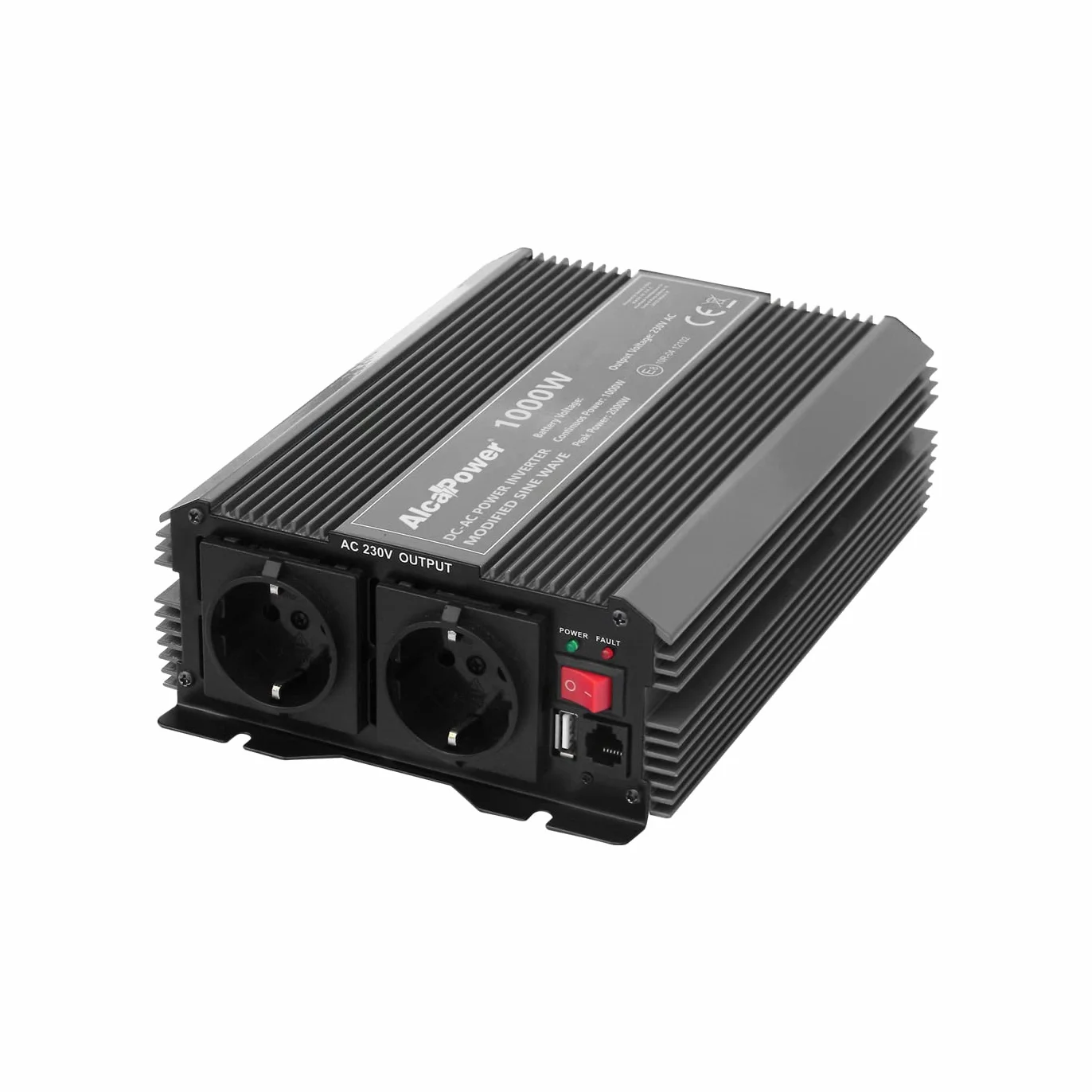 ALCAPOWER Inverter di Tensione by President 1000W 12V-230V, sinusoide modificata, Porta USB, Ingresso Telecomando