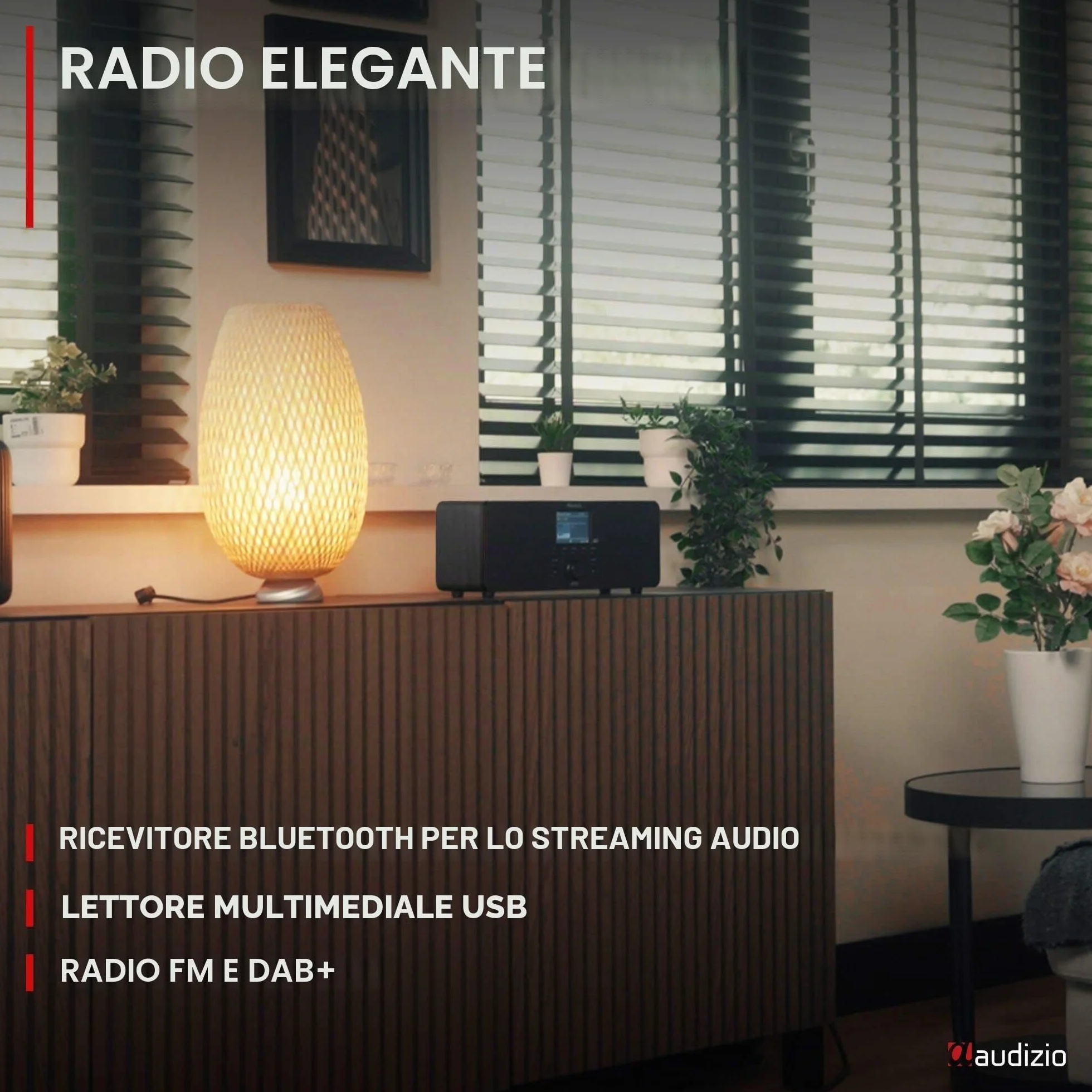 Audizio Genua Radio Digitale DAB+ Bluetooth 50W Altoparlanti Stereo FM USB Doppio Allarme Telecomando Display Colori