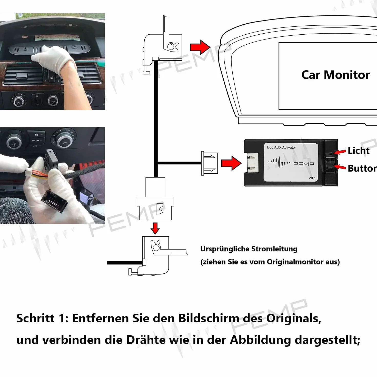 PEMP Adattatore Aux E60 Apri l'audio Aux dell'auto originale per BMW E60 E61 E63 E64 CCC (2003-2010)