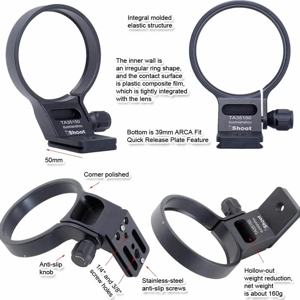 iShoot Anello di montaggio per treppiede Collare per obiettivo compatibile con Tamron 35-150mm f/2-2.8 Di III VXD A058 E Mount, Porta Staffa di Supporto Lenti è Arca Piastra a Sgancio Rapido Camera
