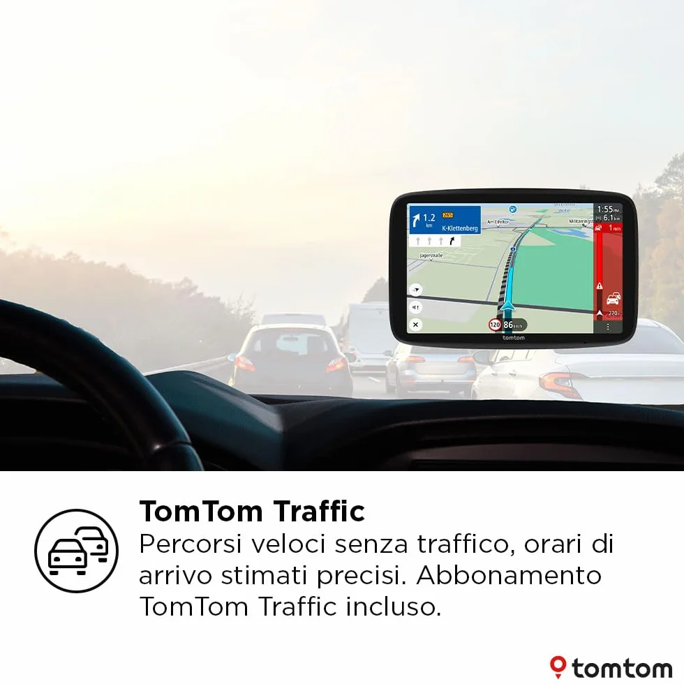 TomTom Navigatore per auto GO Navigator (schermo extra large da 7", traffico in tempo reale, 12 mesi di avvisi autovelox, mappe europee, aggiornamenti Wi-Fi, servizi Premium, supporto Click-and-drive)