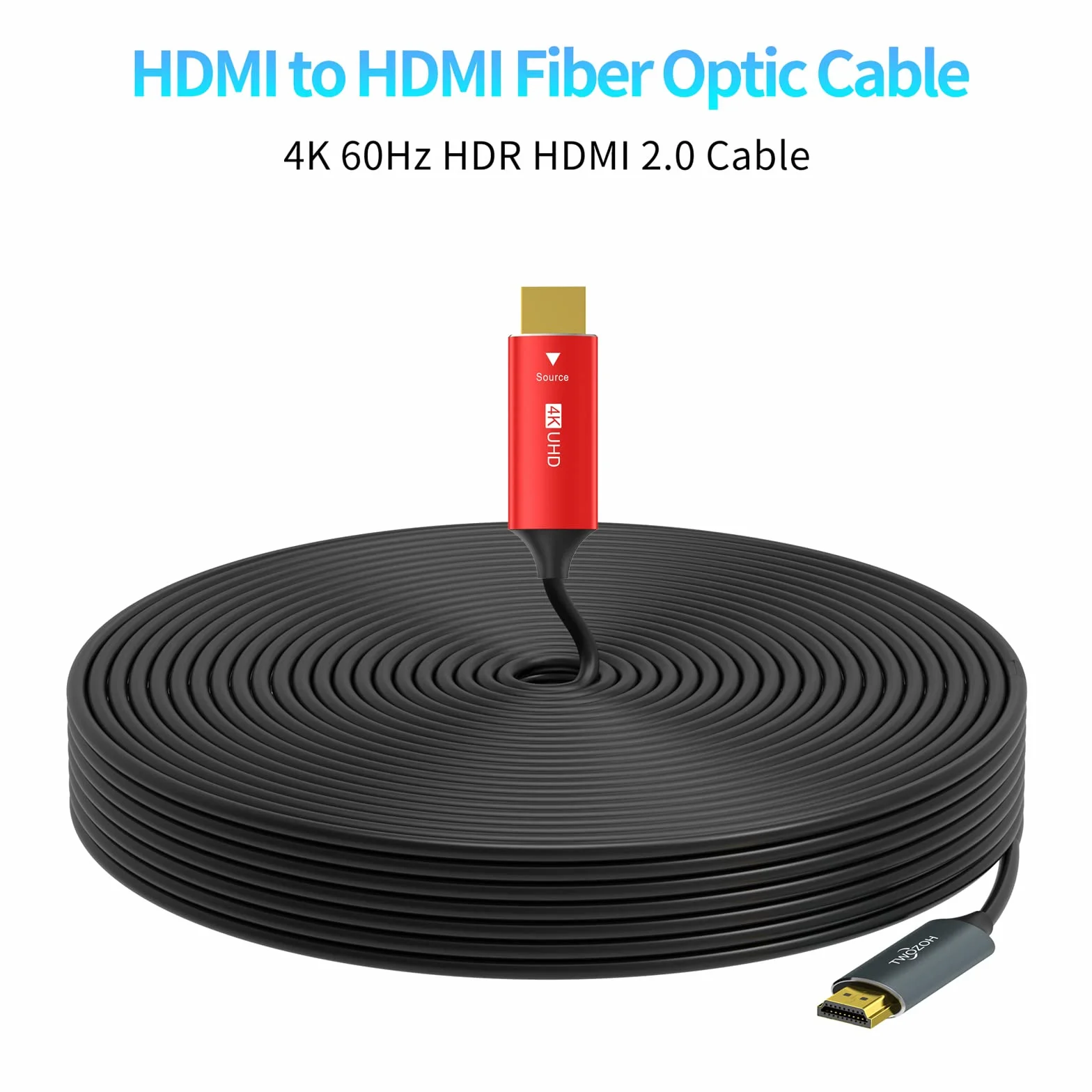 Twozoh Cavo HDMI Fibra Ottica 50M, 4K Cavi Fibra HDMI Alta Velocità Supporto 3D 4K@60Hz/18Gbps