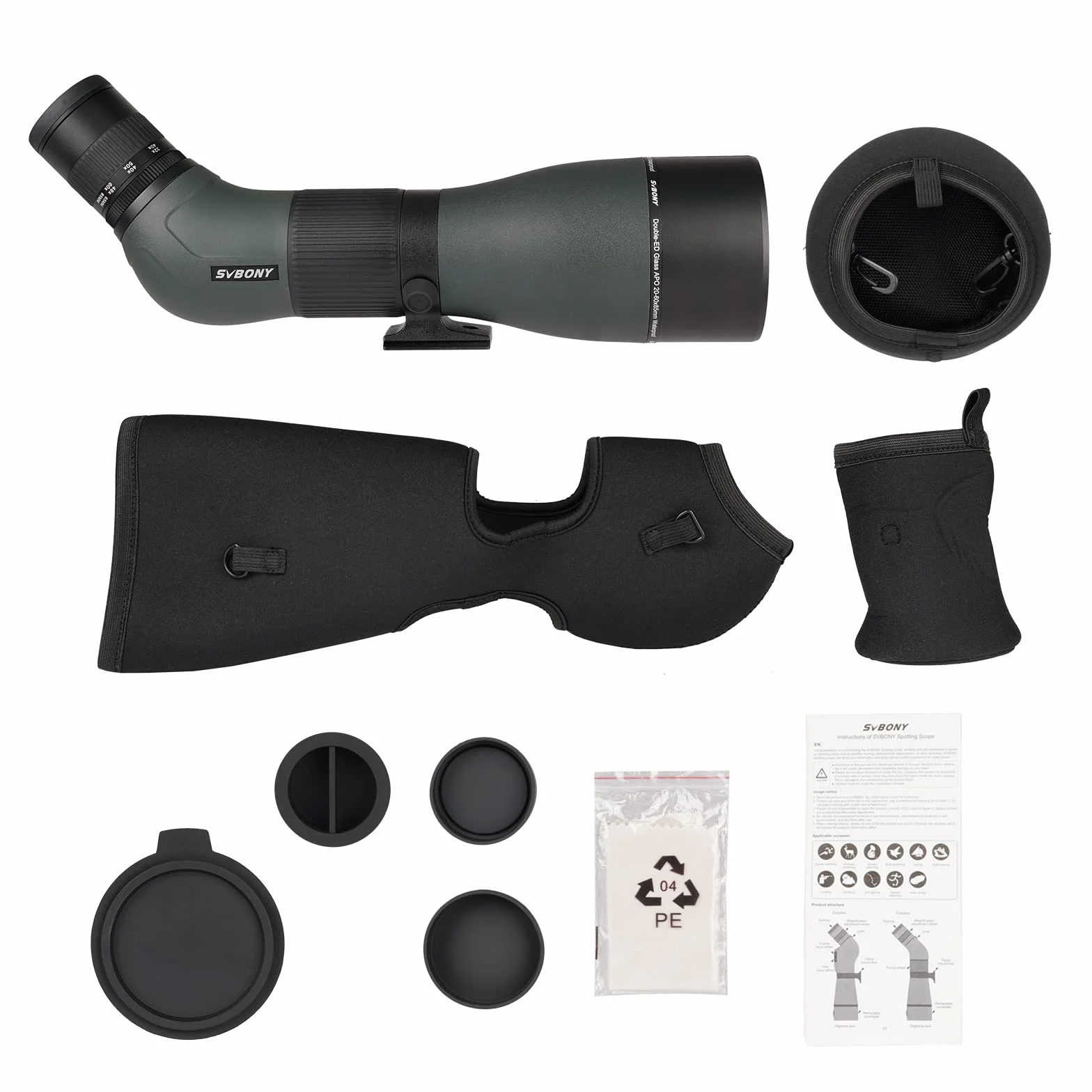Svbony SA401 APO Spotting Scope 20-60x85, Doppio Vetro ED Cannocchiale per Birdwatching Messa a Fuoco Precisa, Impermeabile Telescopio Angolato per Birdwatching, Natura