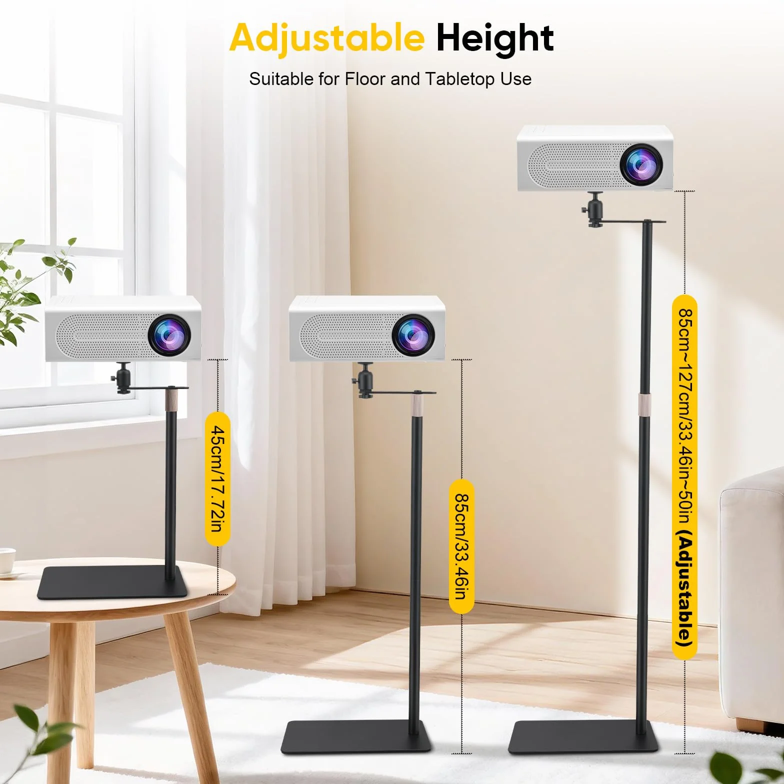 Beamerstandaard, Projectorstandaard, Bank Tegen de Muur, Verborgen Projector Vloerstandaard met in Hoogte Verstelbaar 30-130cm, 360° Draaibaar, Draagvermogen tot 5kg, voor Thuis Kantoor Podium Studio