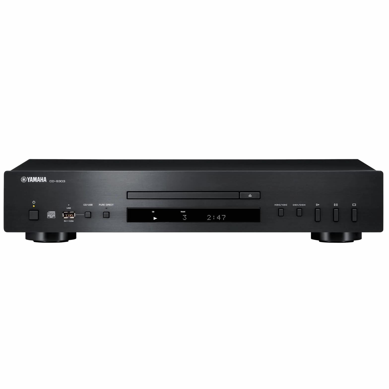 Yamaha Lettore CD CD-S303 con Pure Direct, porta USB, riproduzione di dischi CD-R/RW, compatibilità MP3/WMA/LPCM/FLAC, nero