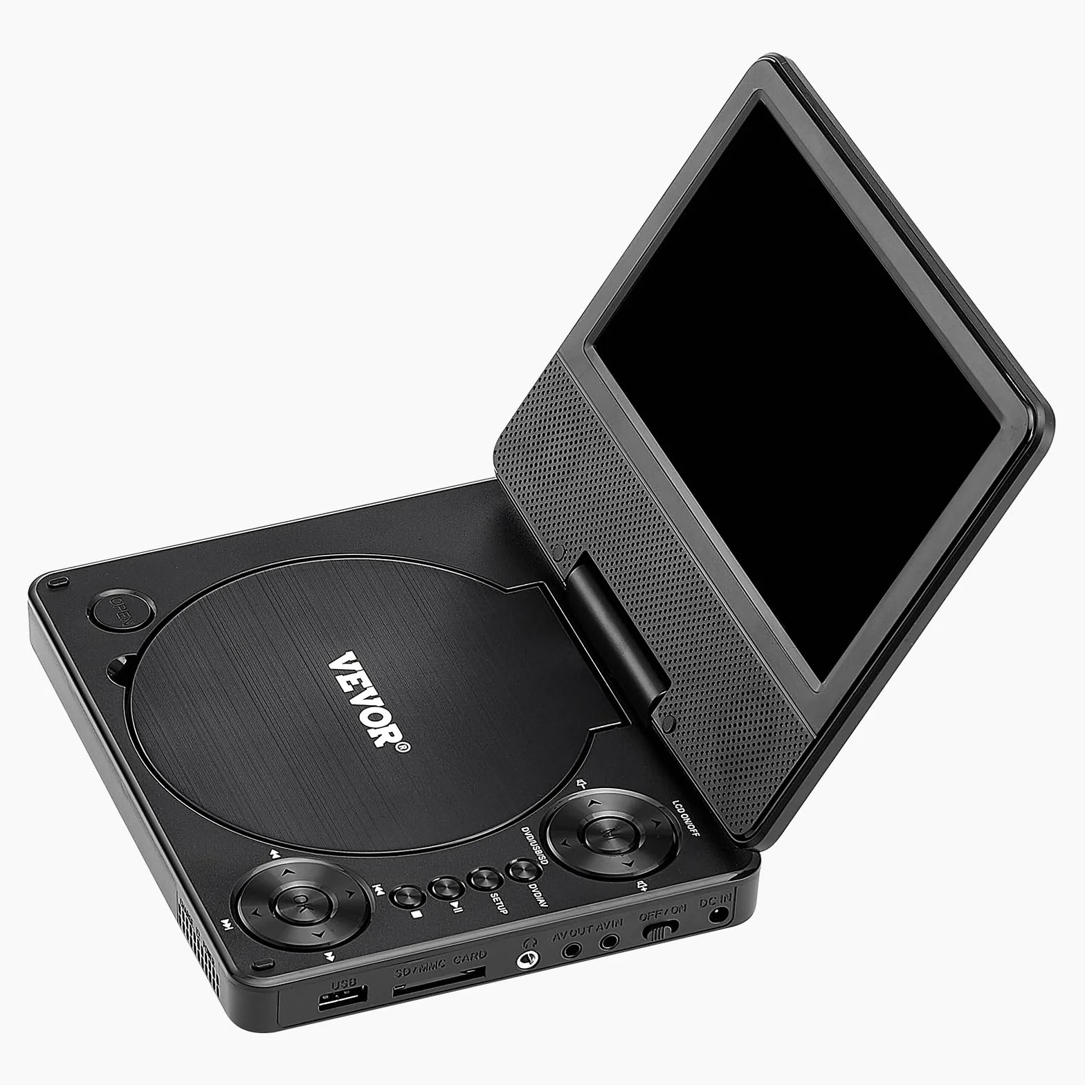 VEVOR Lettore DVD Portatile, Schermo HD Girevole da 7 pollici, Batteria Ricaricabile Integrata con Durata di 4 Ore, Altoparlante Doppio, Supporto Sincronizzazione TV/USB/Scheda SD/CD/DVD