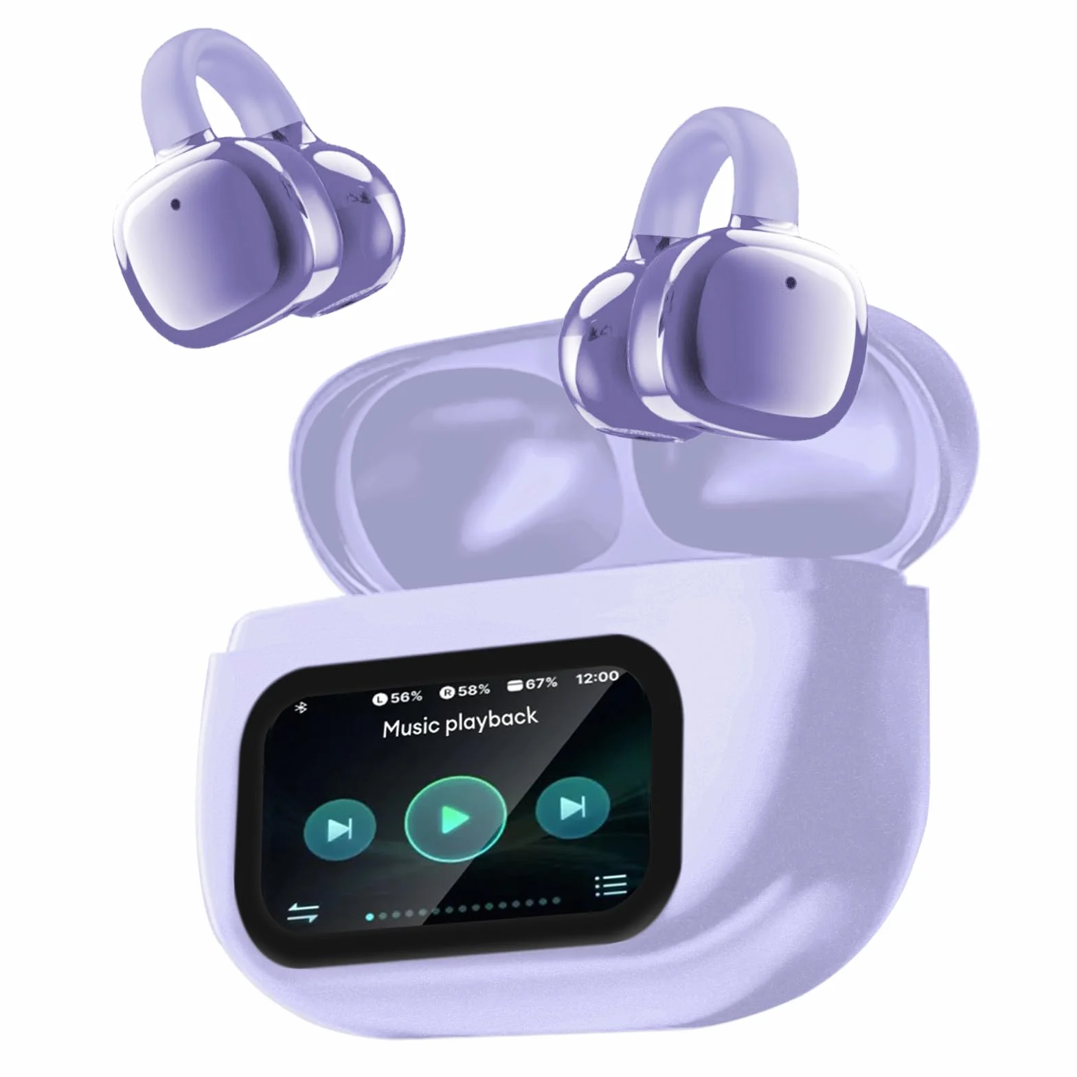PTHTECHUS Cuffie Auricolari Aperte, Touchscreen Intelligente Auricolare Con Clip, Cuffia Traduzione, 3.7g Ultraleggero Comfort, 65 ore di Riproduzione, Auricolari Open Ear Bluetooth 5.4 (VIOLA)