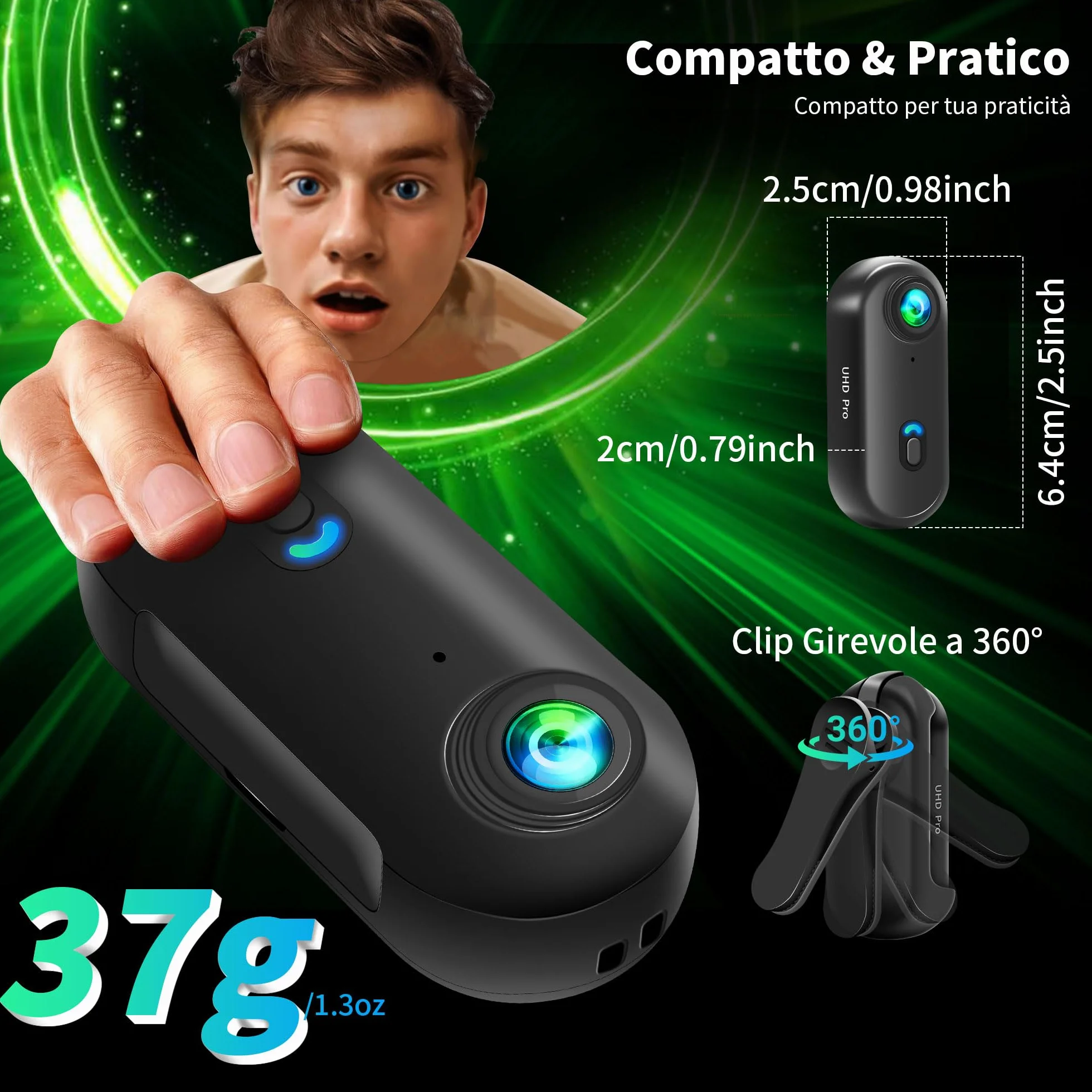 4K Mini Action Cam WiFi, Telecamera Moto, Grandangolare 120° Bodycam, Videocamera Sportiva Impermeabile fino a 30M, Fotocamera Accesorios Multiples per Bicicletta Casco