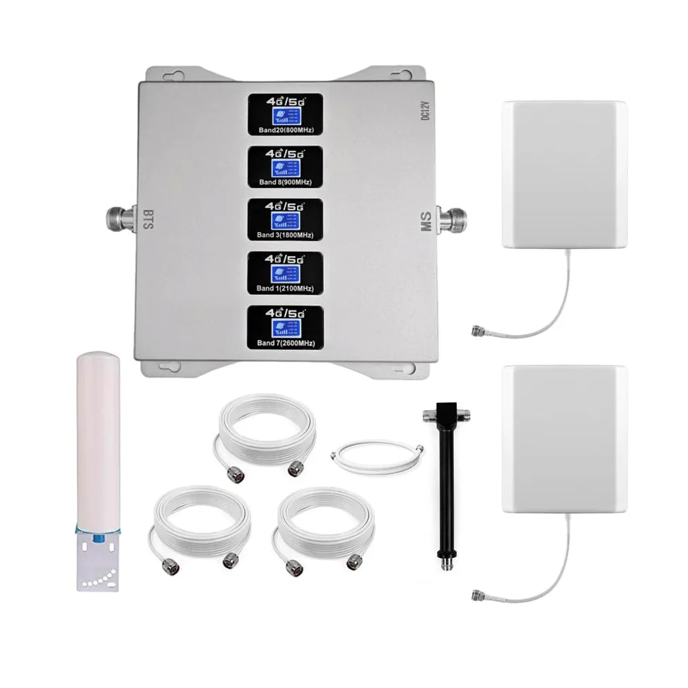 Ripetitore 4G Ripetitore Segnale Cellulare Amplificatore gsm 5 Bande | Migliora il Tuo 2G/3G/4G/parte 5G, Due Antenne Interne