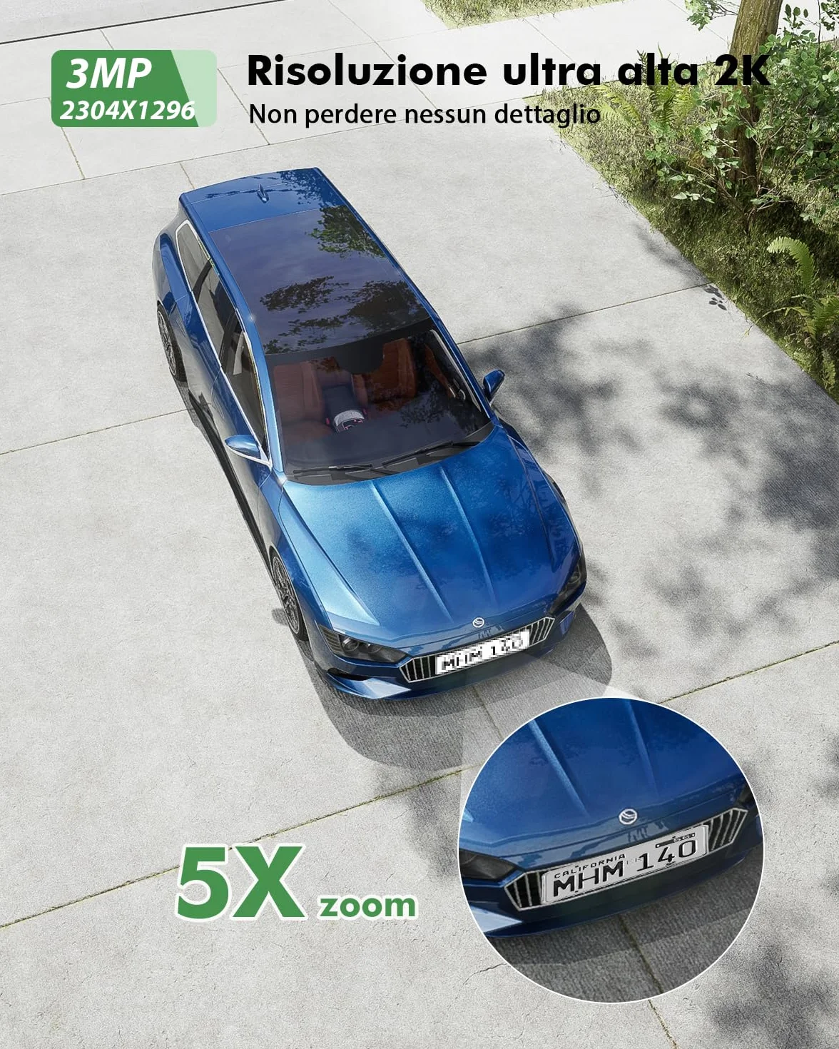YESYAMO 2K Telecamera WiFi Esterno Senza Fili Pannello Solare, Videocamera Sorveglianza a Batteria 360° PTZ Visione Notturna Colori Audio Bidirezionale IP66