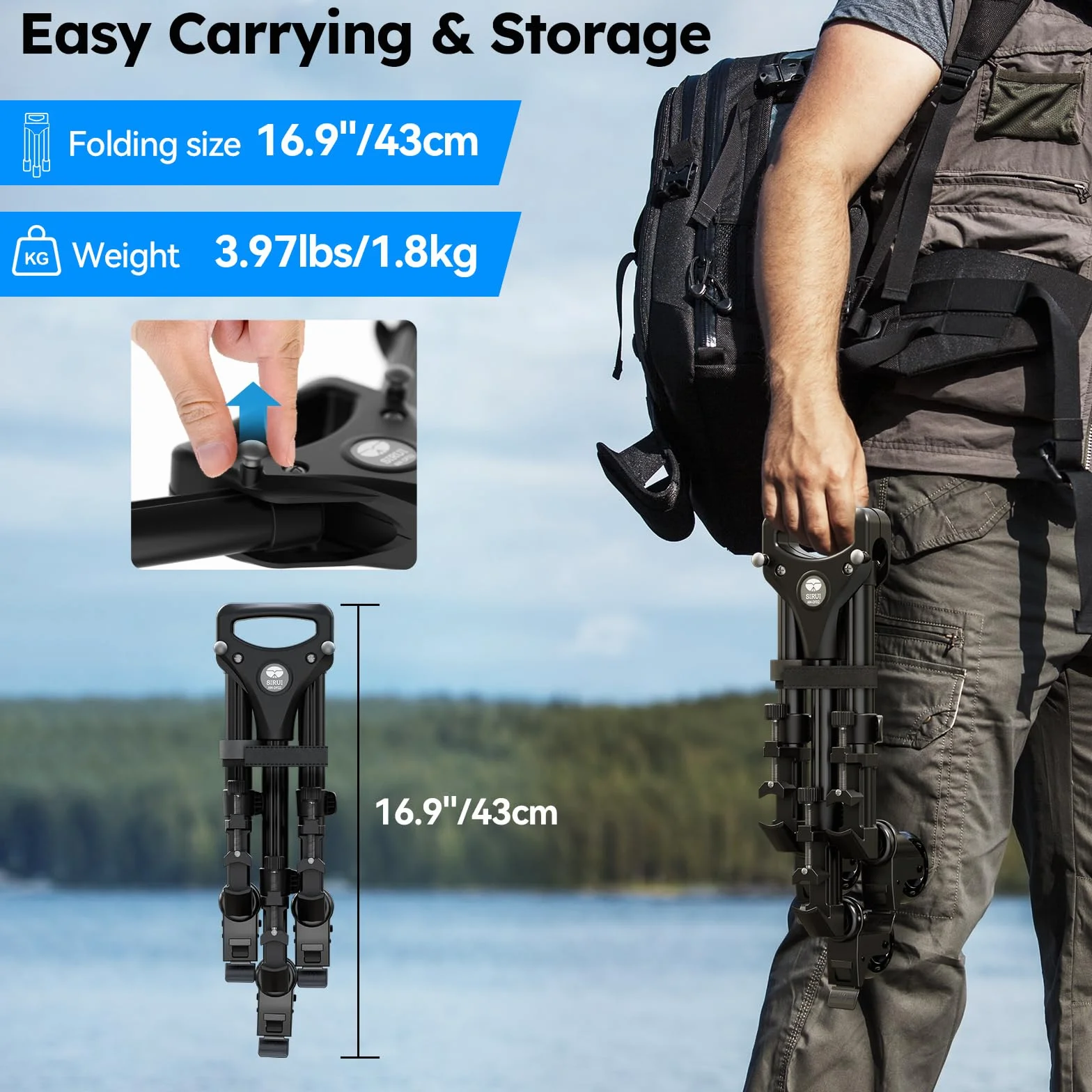 SIRUI Universal Photography Tripod Dolly con Ruote in Gomma da 3", Resistente con Gambe Regolabili e Borsa per il Trasporto, Capacità di Carico di 33 Libber - AM-DF02