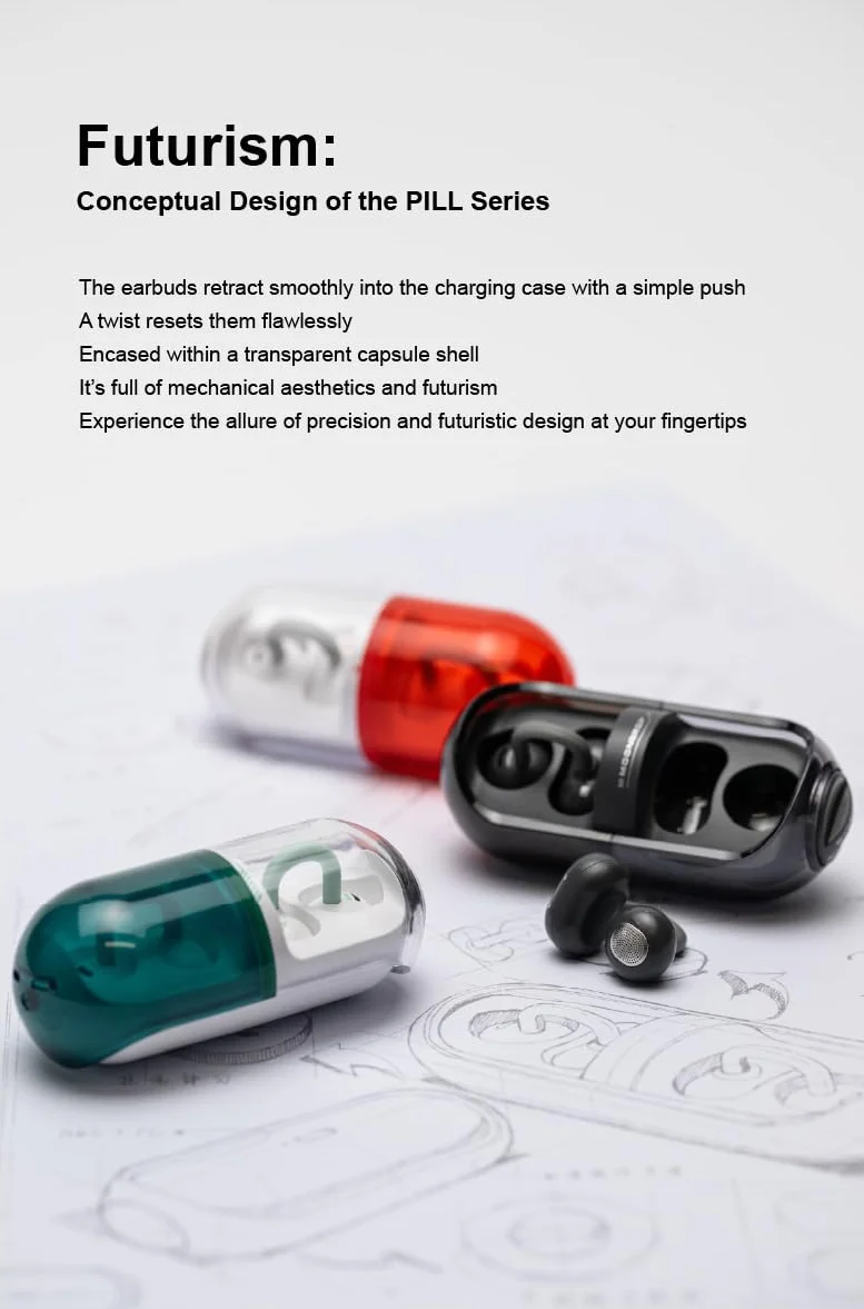 Moondrop Pill Open Ear Cuffie Bluetooth 6.0 OWS Appese Auricolari IPX4 Open Ear Clip Auricolari Wireless Built-in AI ENC MD-0WS-003 (nero)