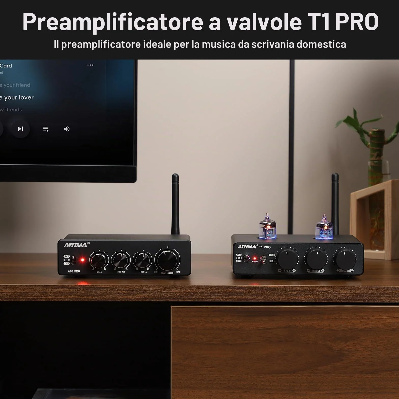 AIYIMA T1PRO Preamplificatore Tubo Audio Domestico Bluetooth 5.1 QCC3040 APTX-HD Regolatori Bassi Uscita Trigger