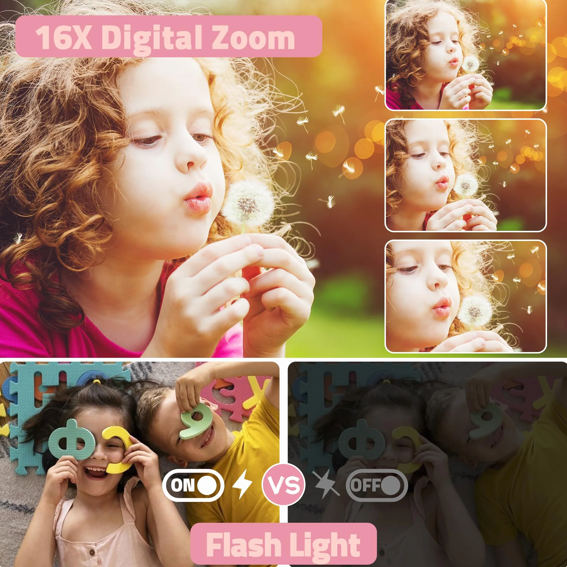 Fotocamera Digitale, HD 1080P con Scheda di Memoria da 32 GB, Fotocamera da 48 Megapixel, LCD da 2,4 Pollici con Zoom Digitale 16x per Ragazze, Adolescenti, Ragazzi e Principianti (Rosa)